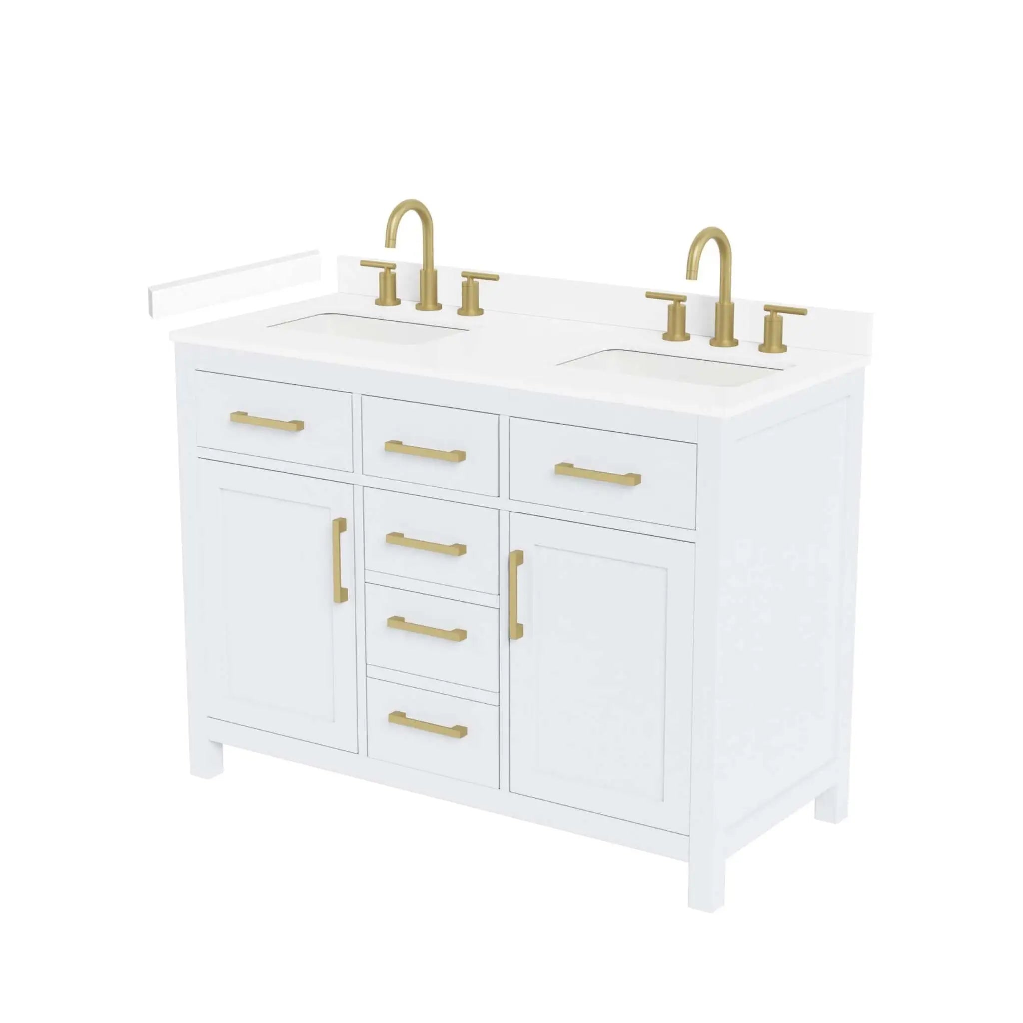 48" Beckett Double Bathroom Vanity in White with Brushed Gold Trim by Wyndham