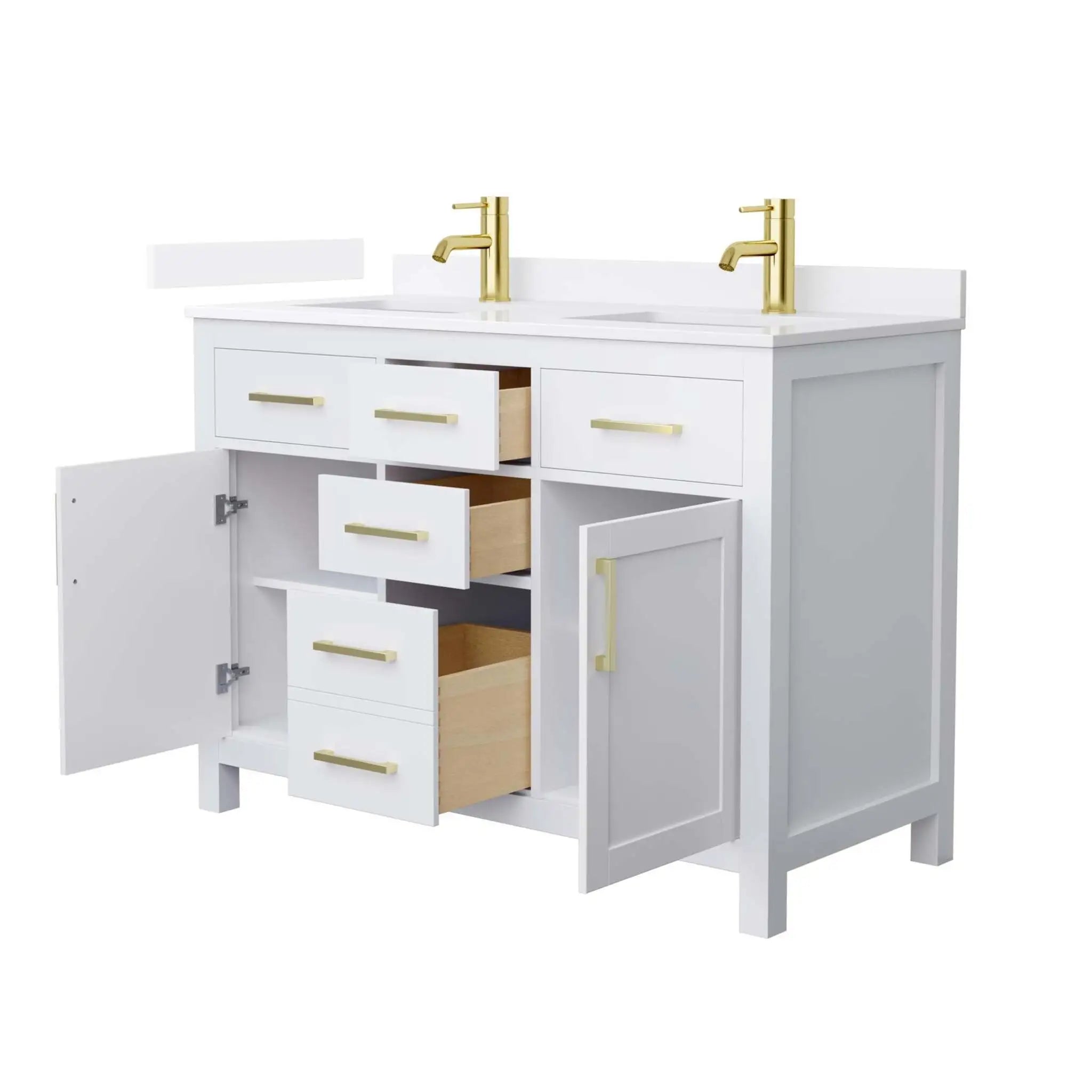 48" Beckett Double Bathroom Vanity in White with Brushed Gold Trim by Wyndham