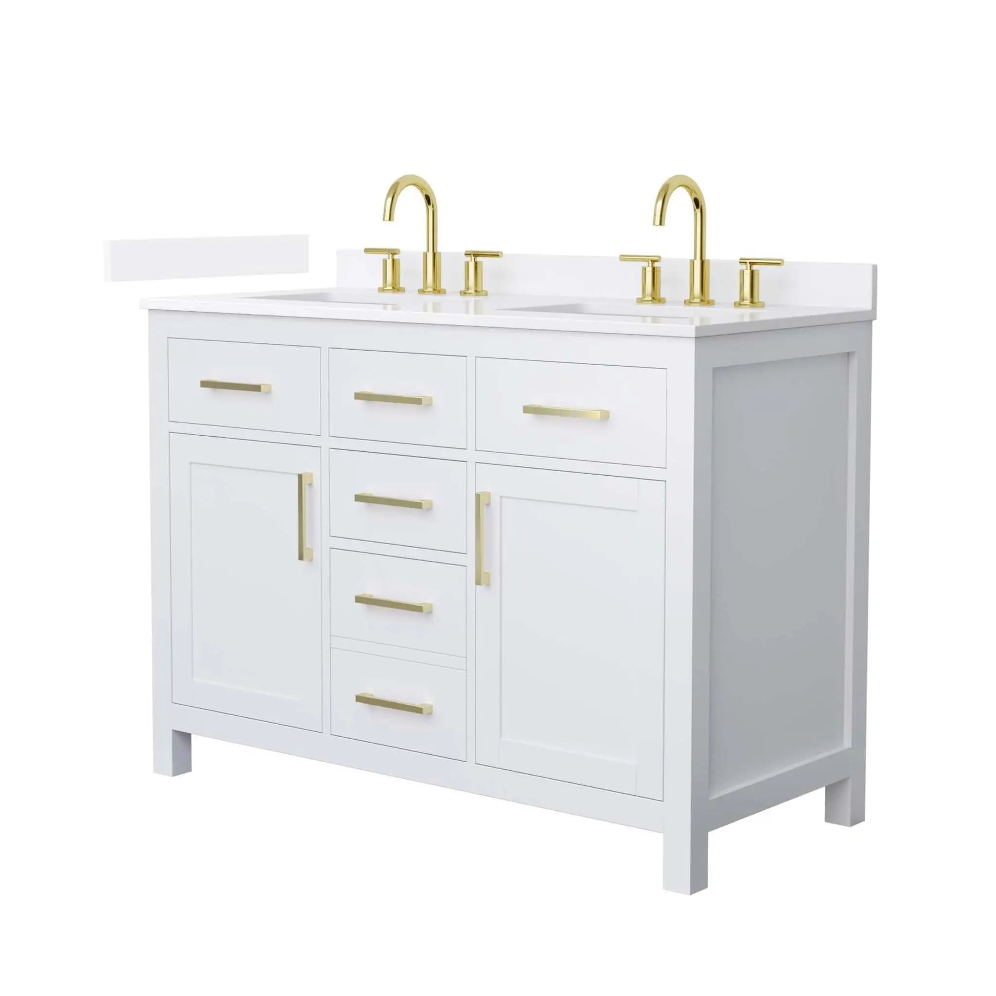 48" Beckett Double Bathroom Vanity in White with Brushed Gold Trim by Wyndham