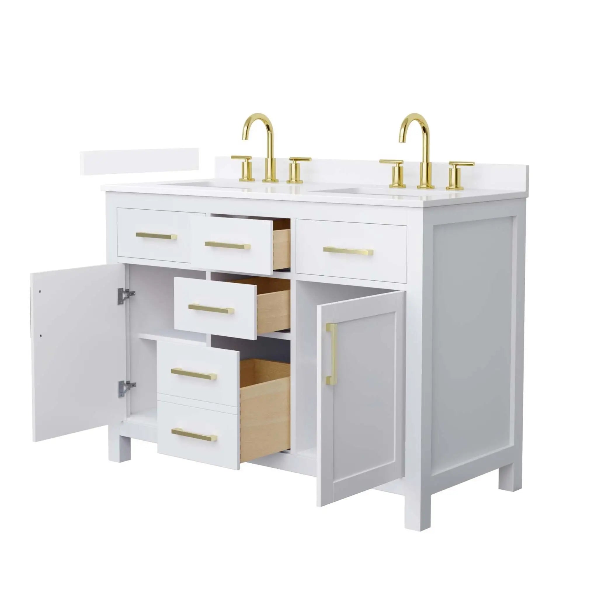 48" Beckett Double Bathroom Vanity in White with Brushed Gold Trim by Wyndham