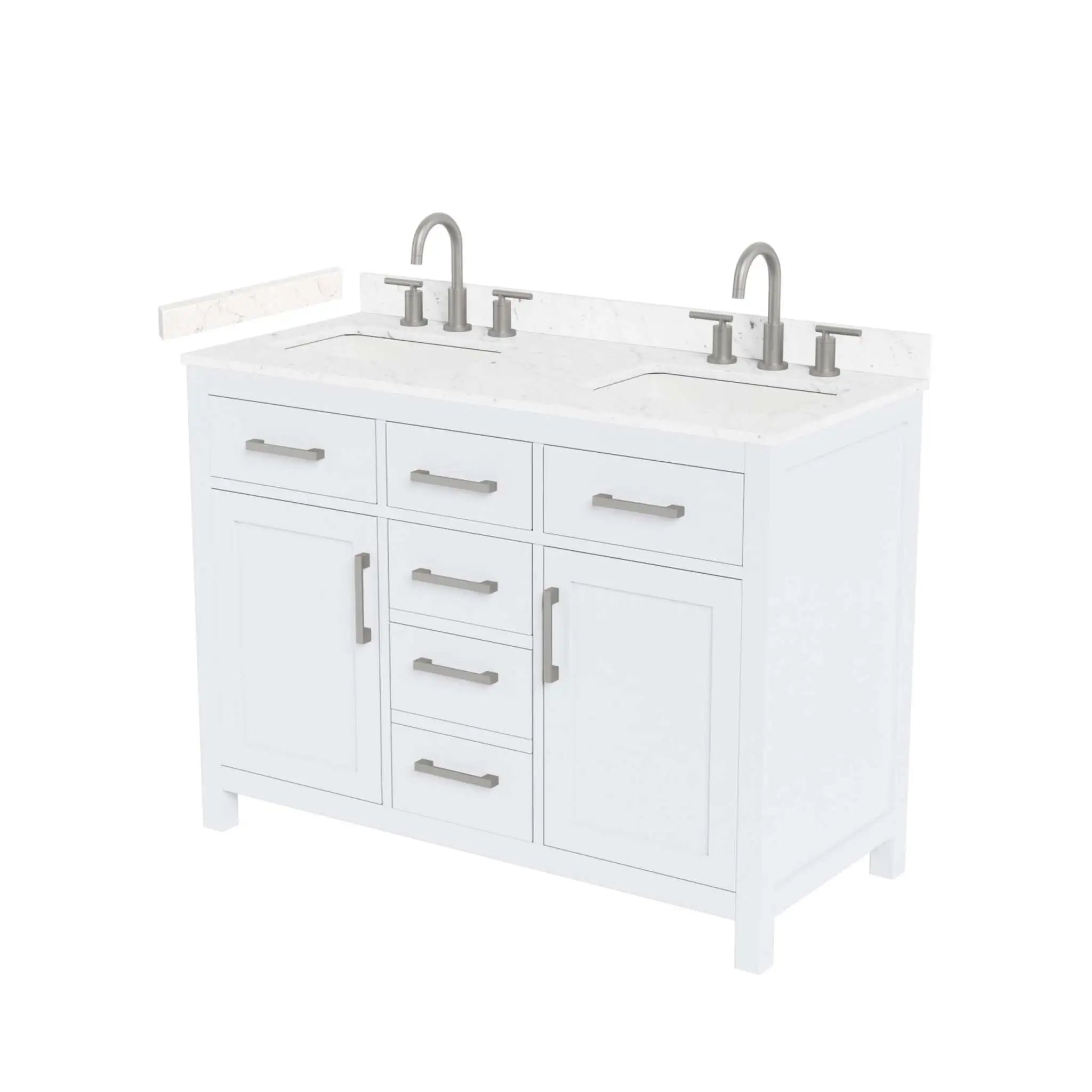 48" Beckett Double Bathroom Vanity in White with Brushed Nickel Trim by Wyndham