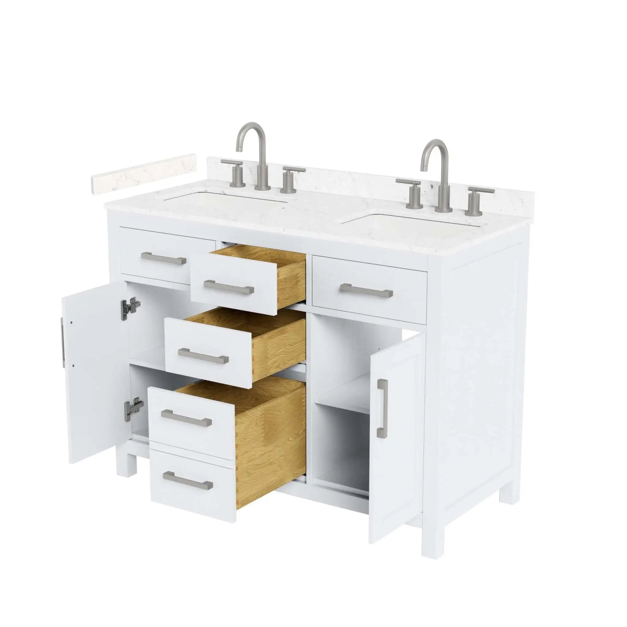48" Beckett Double Bathroom Vanity in White with Brushed Nickel Trim by Wyndham