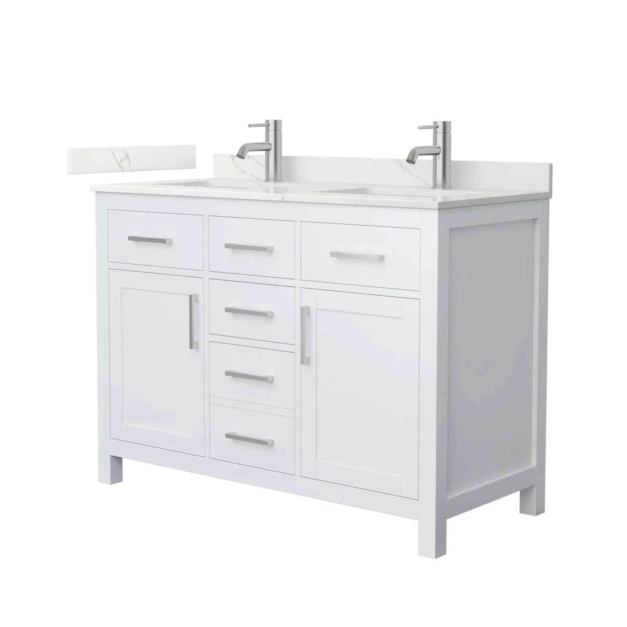 48" Beckett Double Bathroom Vanity in White with Brushed Nickel Trim by Wyndham