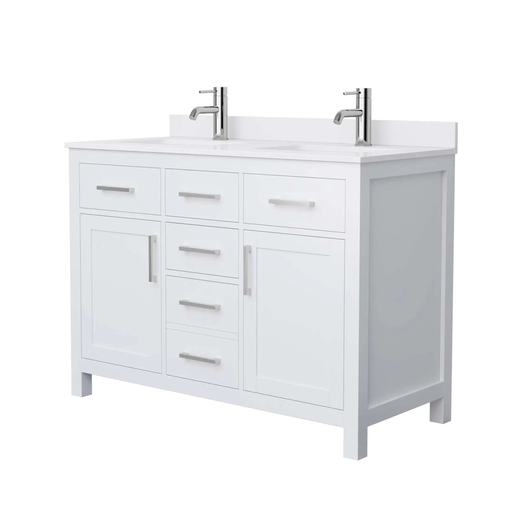 48" Beckett Double Bathroom Vanity in White with Brushed Nickel Trim by Wyndham