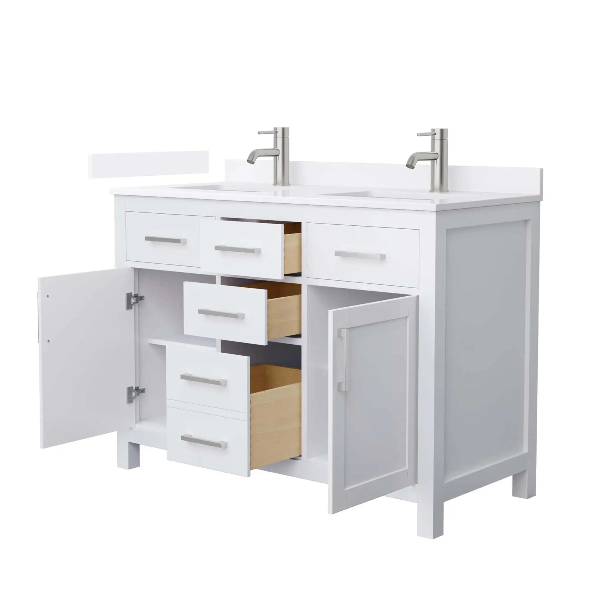 48" Beckett Double Bathroom Vanity in White with Brushed Nickel Trim by Wyndham
