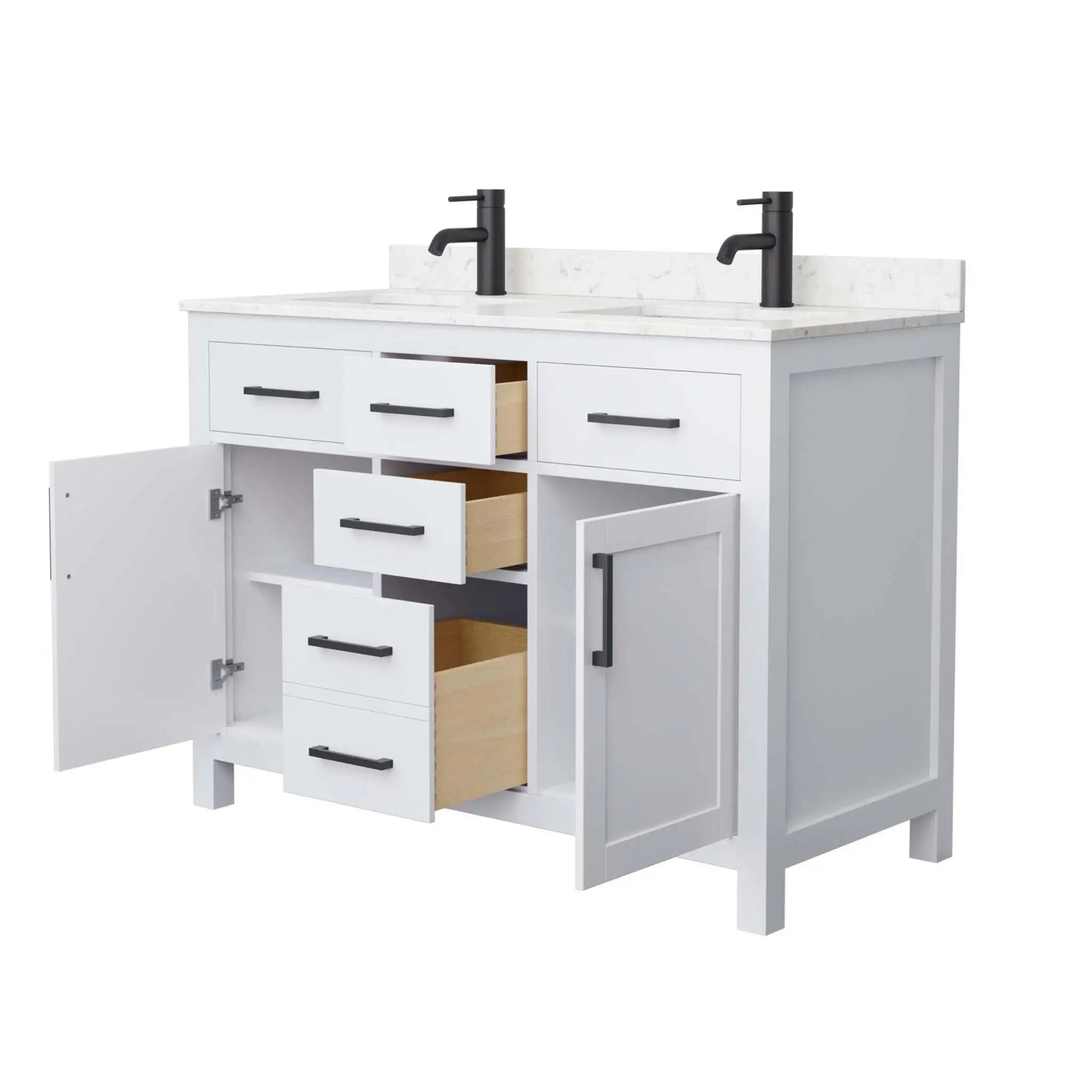 48" Beckett Double Bathroom Vanity in White with Matte Black Trim by Wyndham