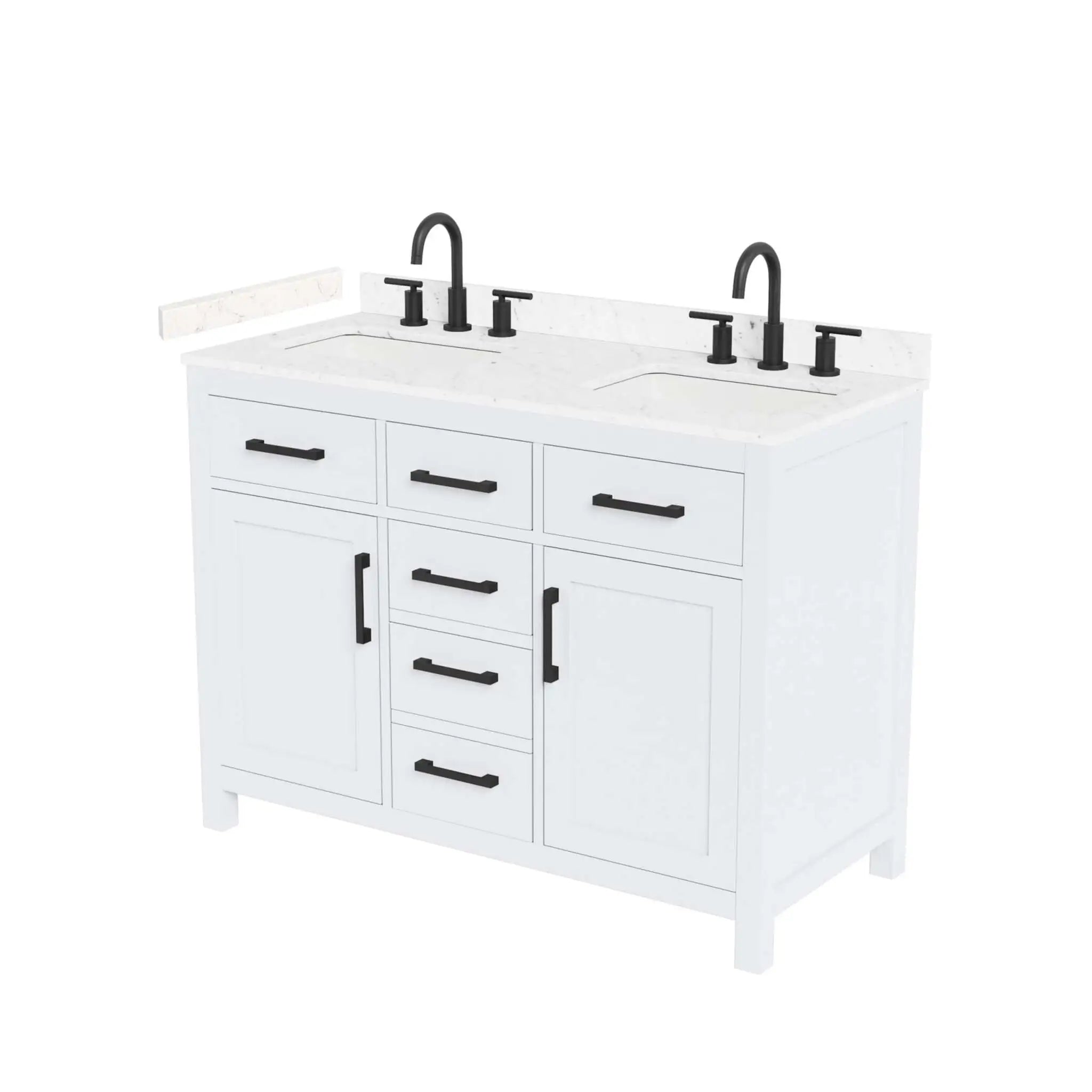48" Beckett Double Bathroom Vanity in White with Matte Black Trim by Wyndham