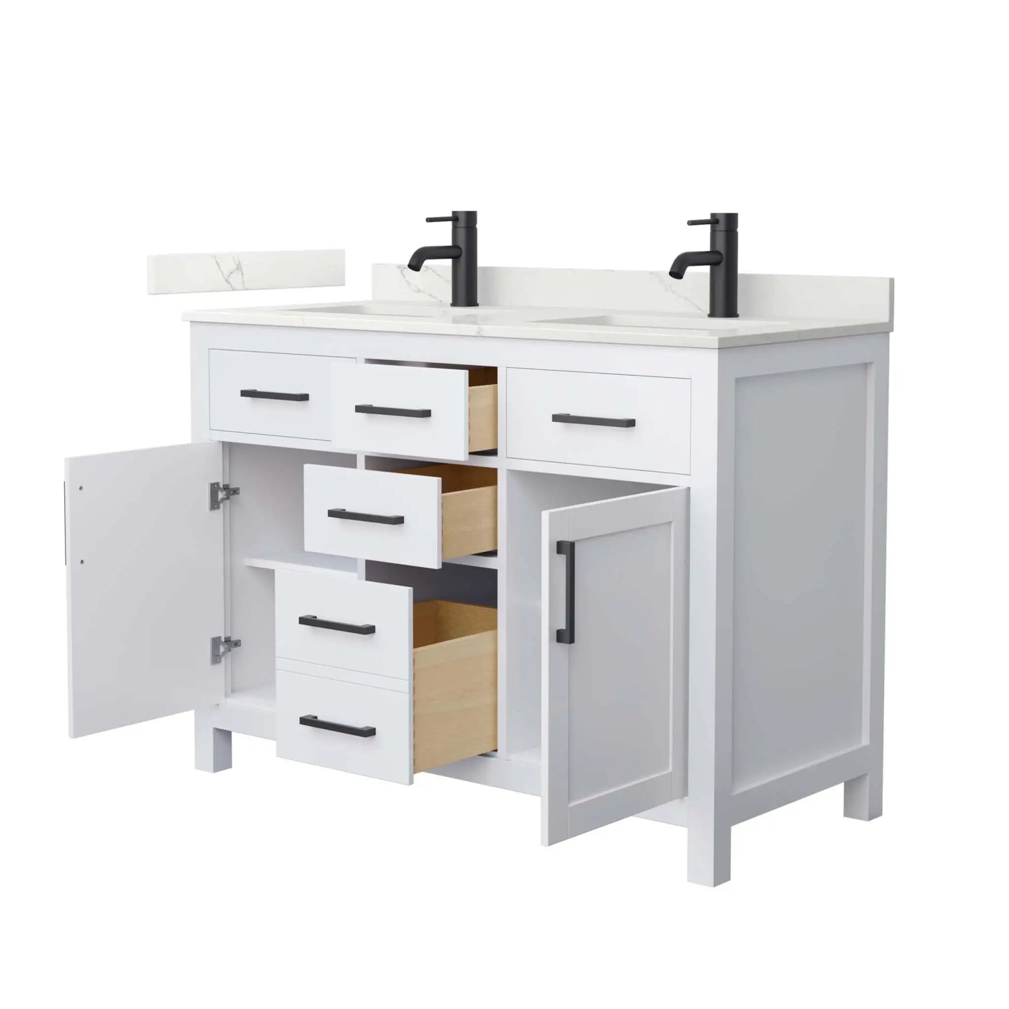 48" Beckett Double Bathroom Vanity in White with Matte Black Trim by Wyndham
