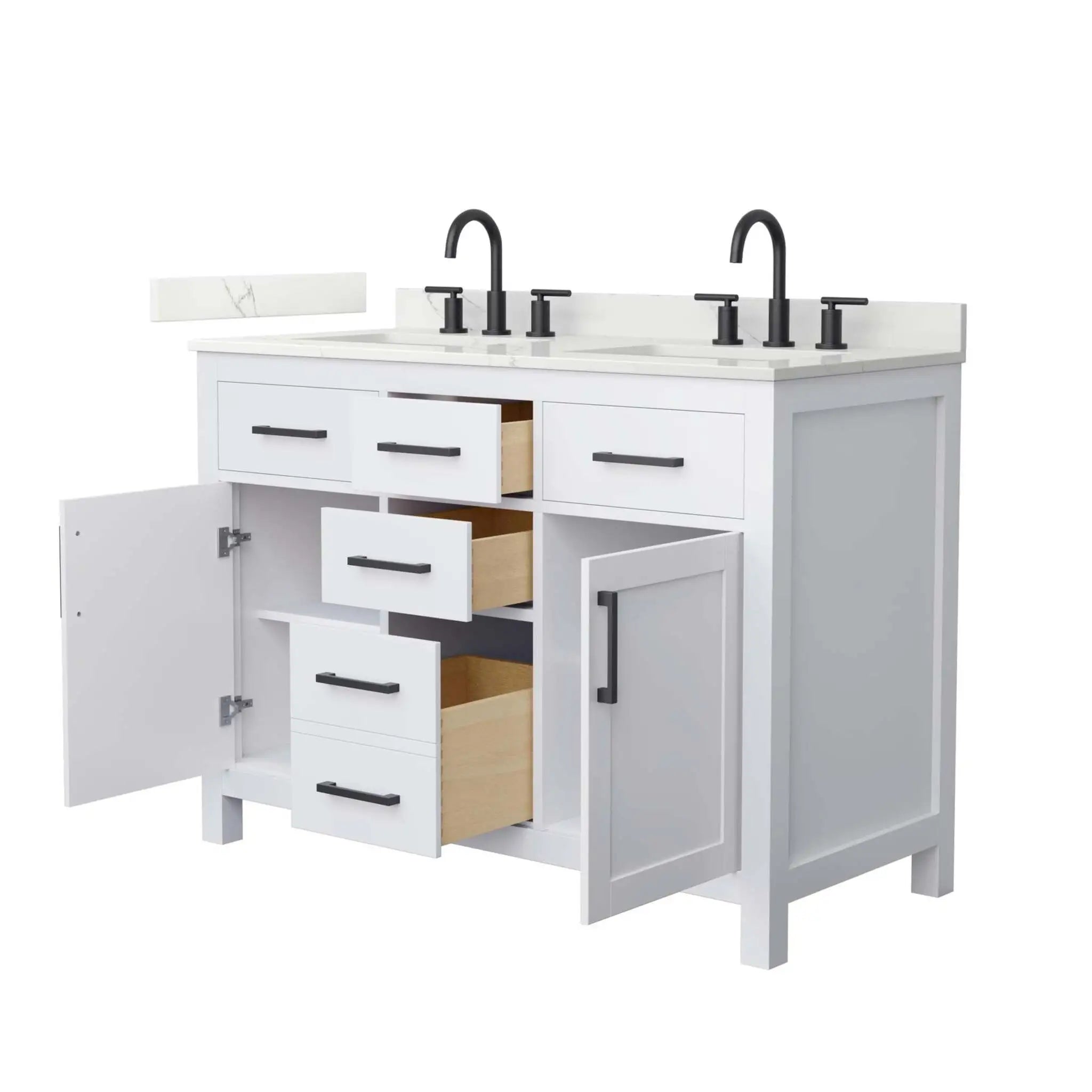 48" Beckett Double Bathroom Vanity in White with Matte Black Trim by Wyndham
