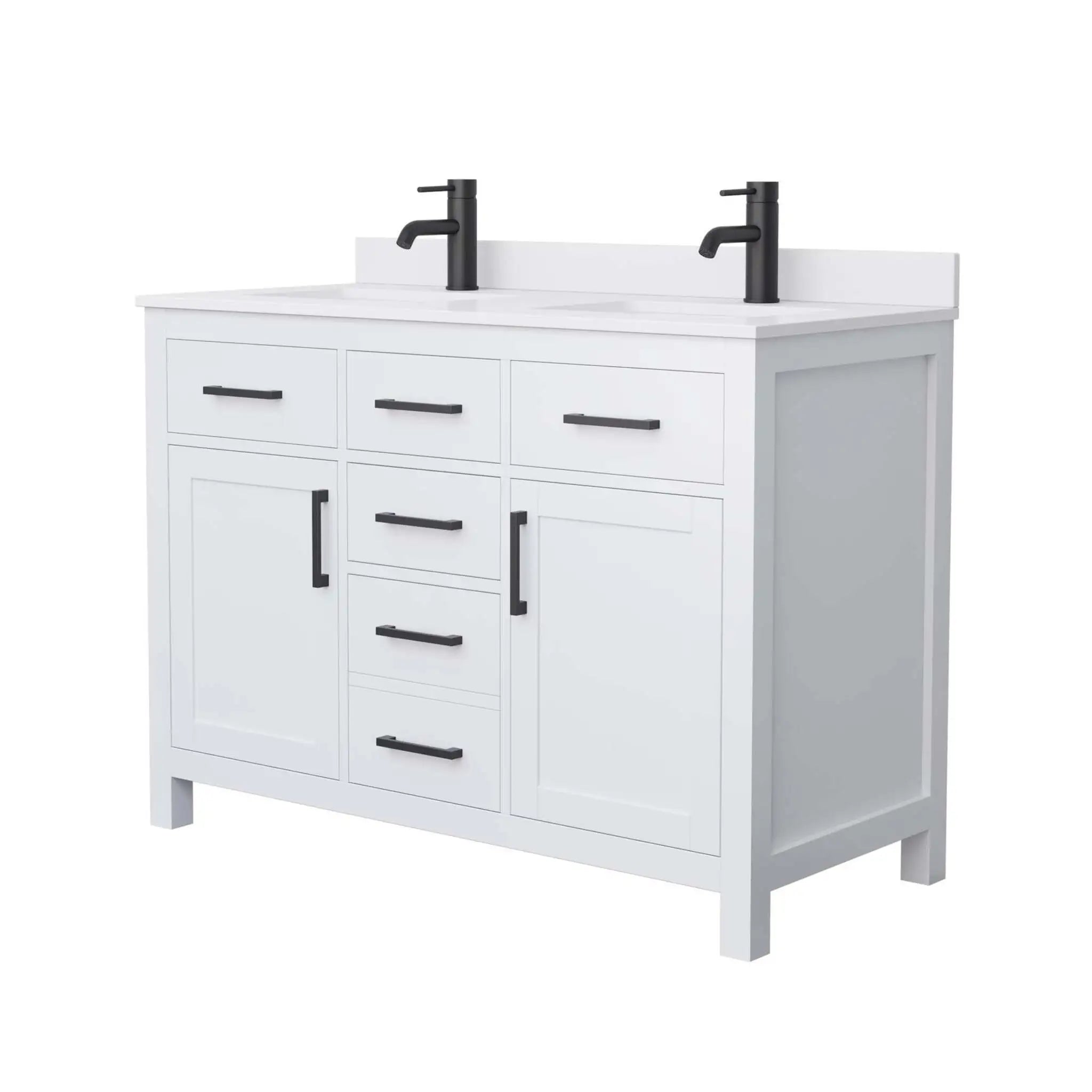 48" Beckett Double Bathroom Vanity in White with Matte Black Trim by Wyndham