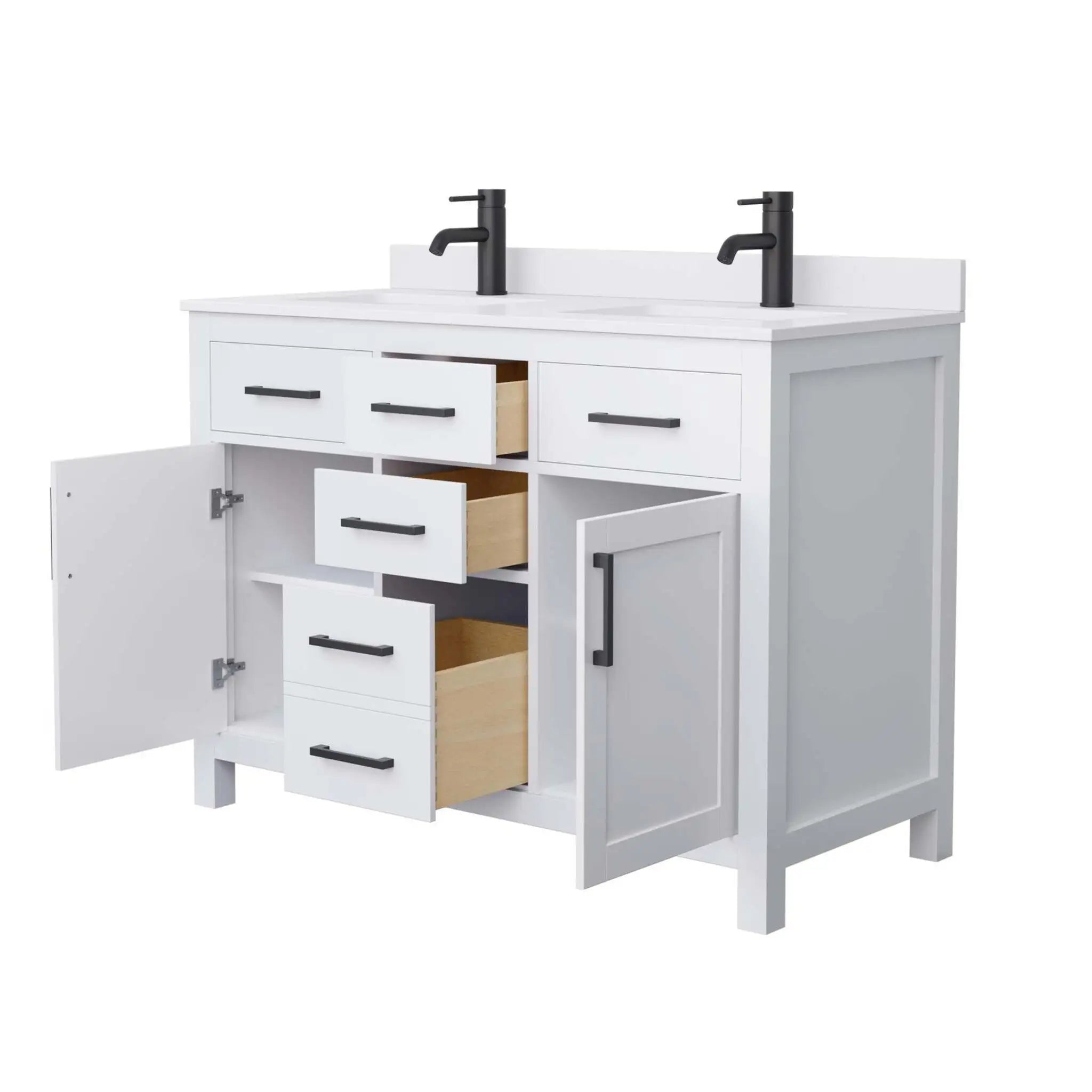 48" Beckett Double Bathroom Vanity in White with Matte Black Trim by Wyndham