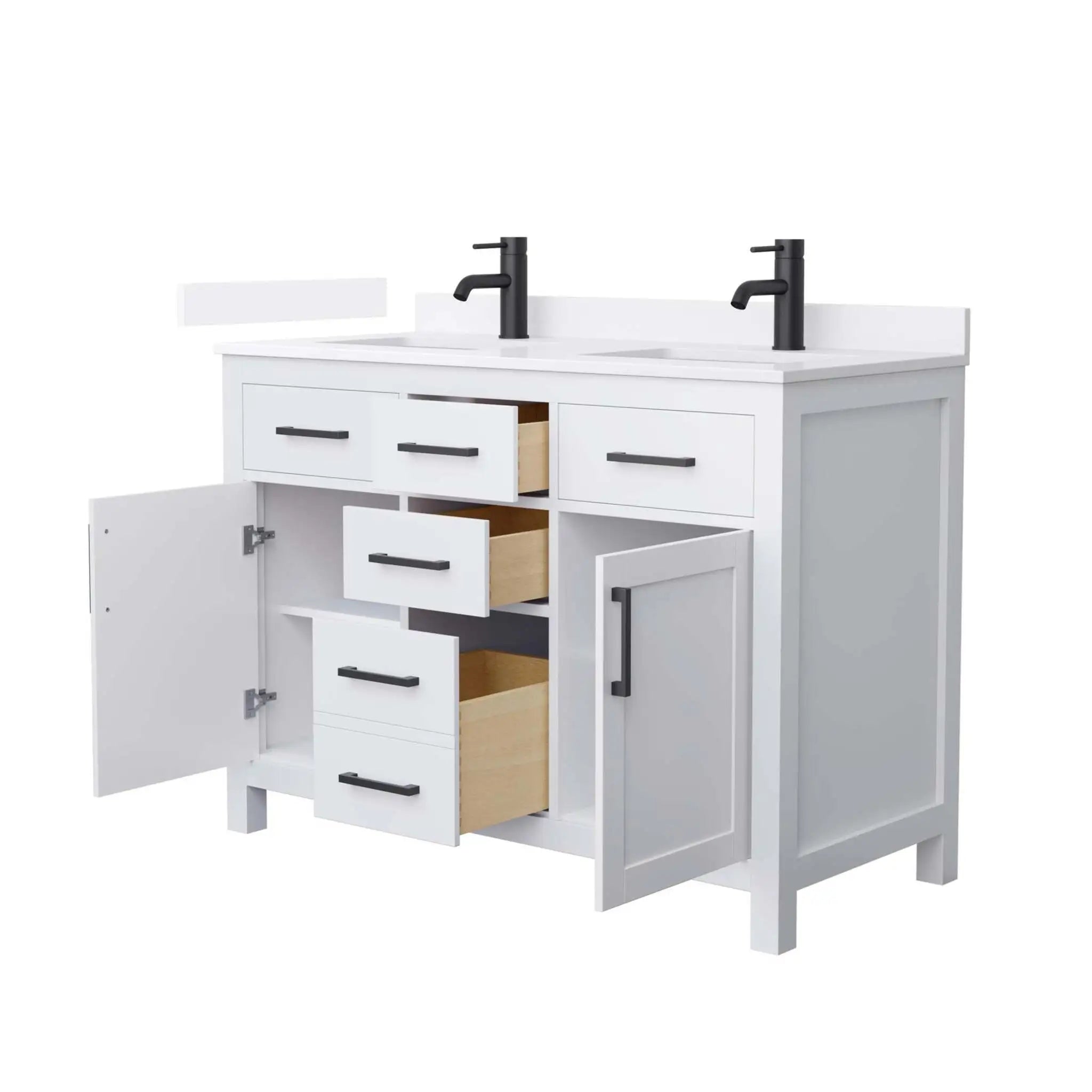 48" Beckett Double Bathroom Vanity in White with Matte Black Trim by Wyndham