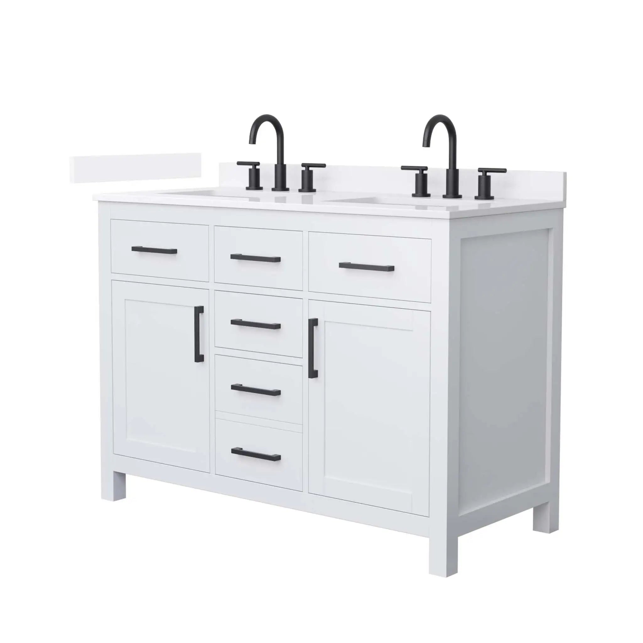48" Beckett Double Bathroom Vanity in White with Matte Black Trim by Wyndham