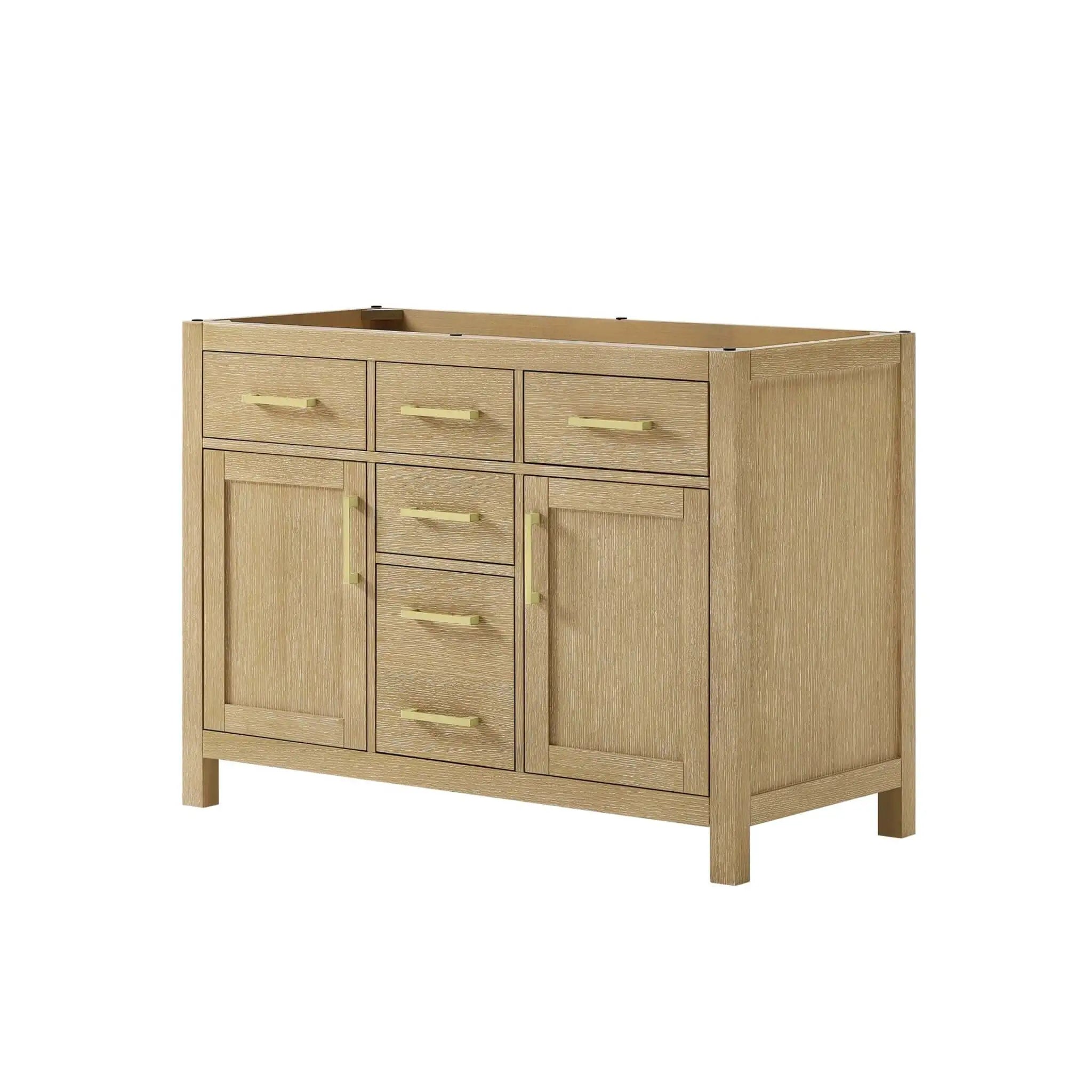 48" Beckett Double Bathroom Vanity in Whitewashed Oak with Brushed Gold Trim by Wyndham