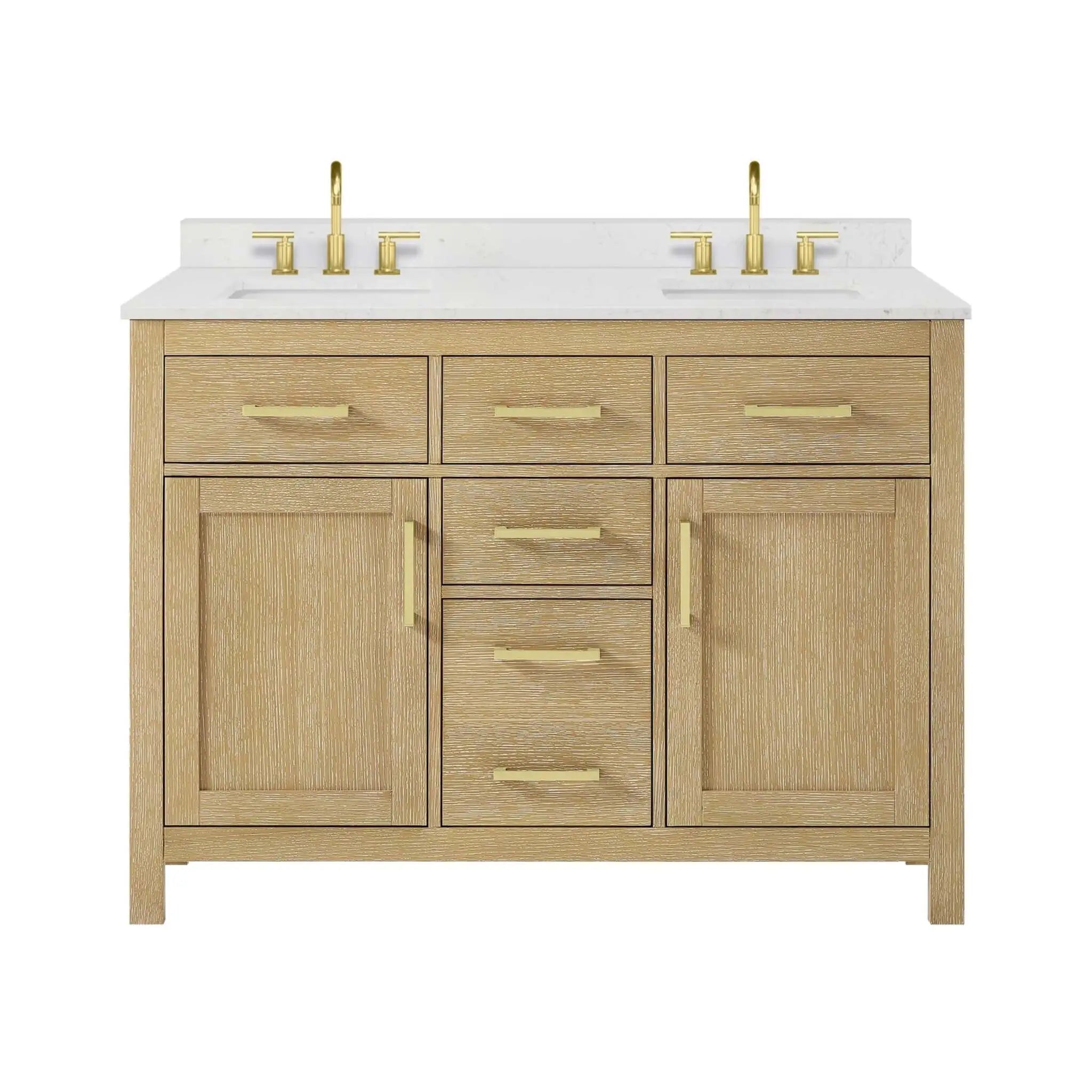 48" Beckett Double Bathroom Vanity in Whitewashed Oak with Brushed Gold Trim by Wyndham