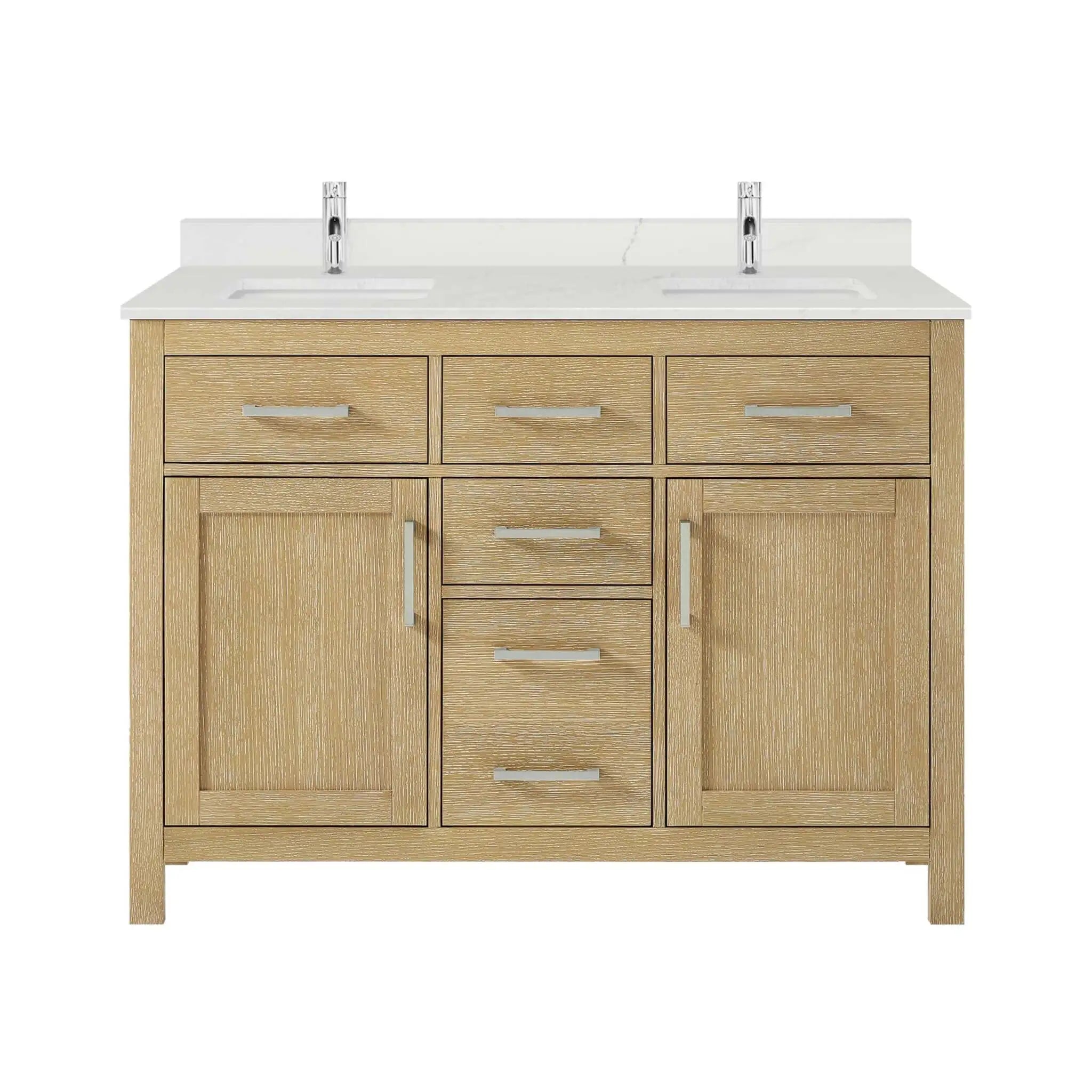 48" Beckett Double Bathroom Vanity in Whitewashed Oak with Brushed Nickel Trim by Wyndham