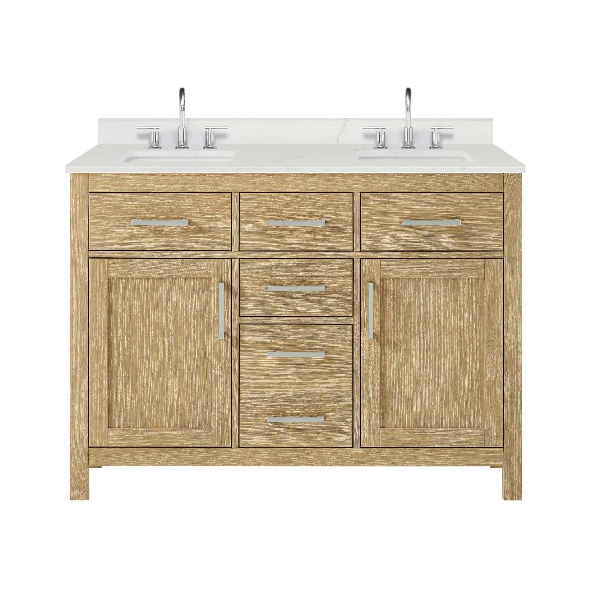 48" Beckett Double Bathroom Vanity in Whitewashed Oak with Brushed Nickel Trim by Wyndham