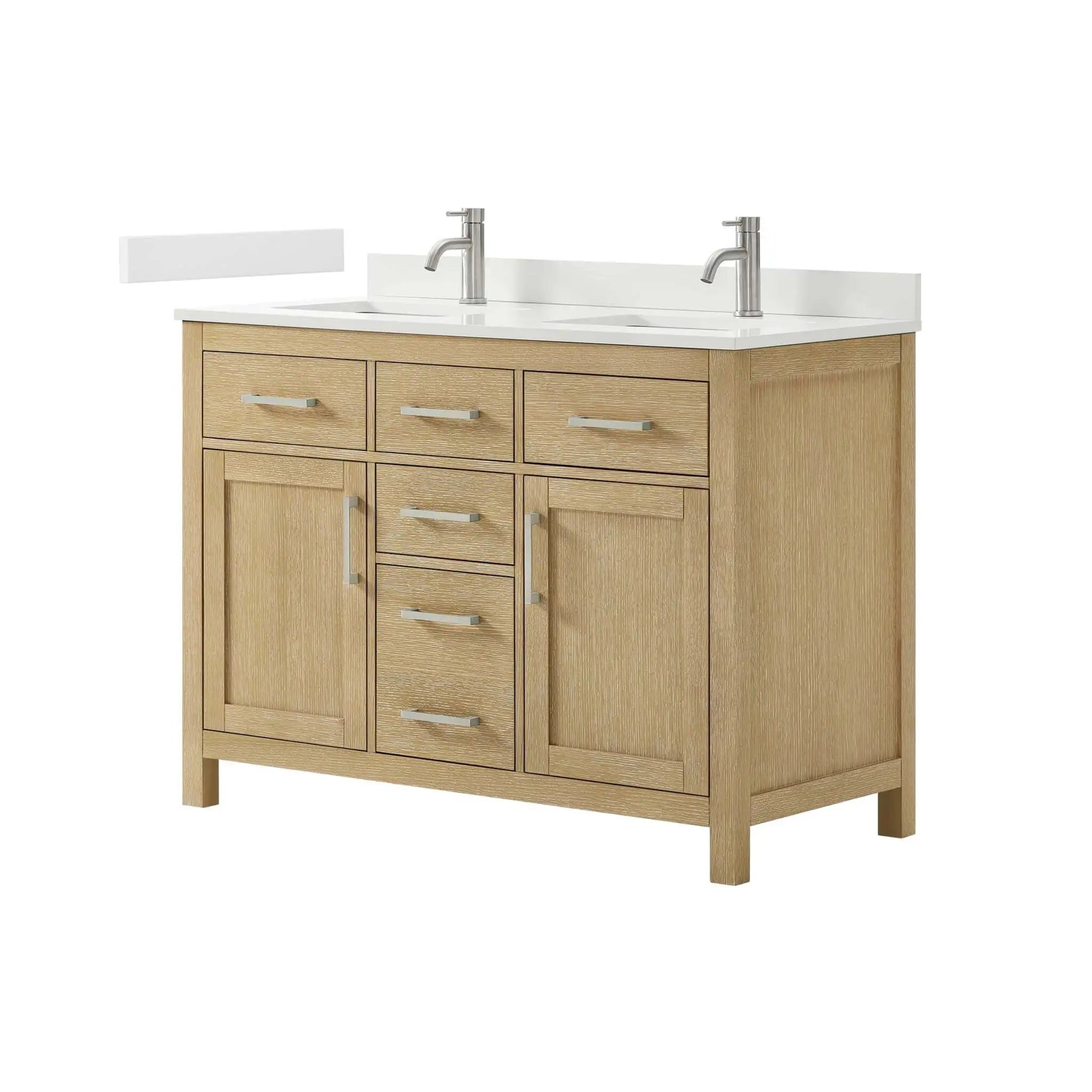 48" Beckett Double Bathroom Vanity in Whitewashed Oak with Brushed Nickel Trim by Wyndham