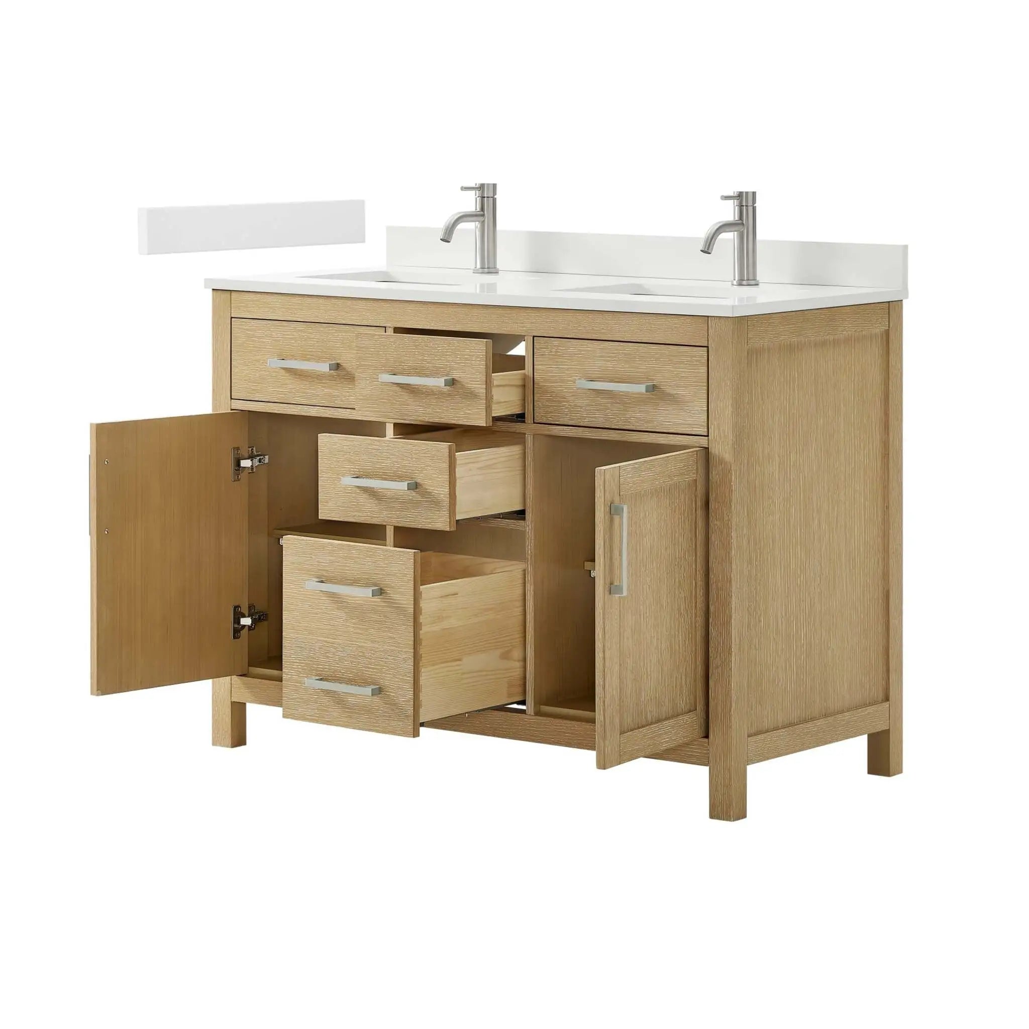 48" Beckett Double Bathroom Vanity in Whitewashed Oak with Brushed Nickel Trim by Wyndham