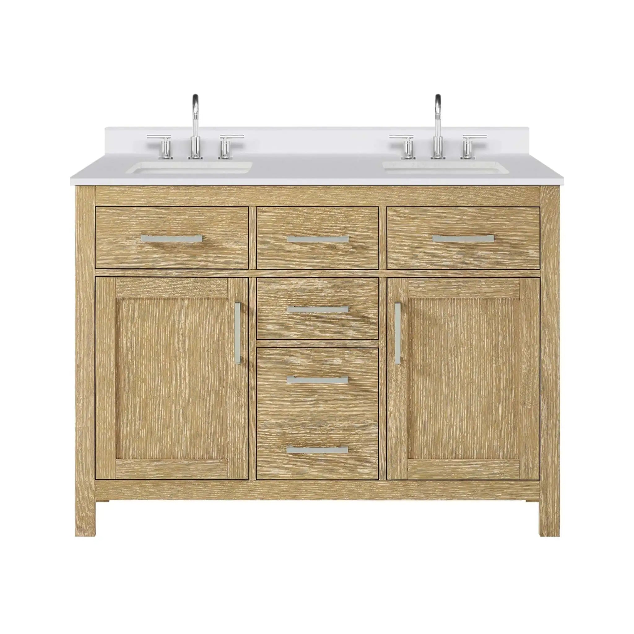 48" Beckett Double Bathroom Vanity in Whitewashed Oak with Brushed Nickel Trim by Wyndham