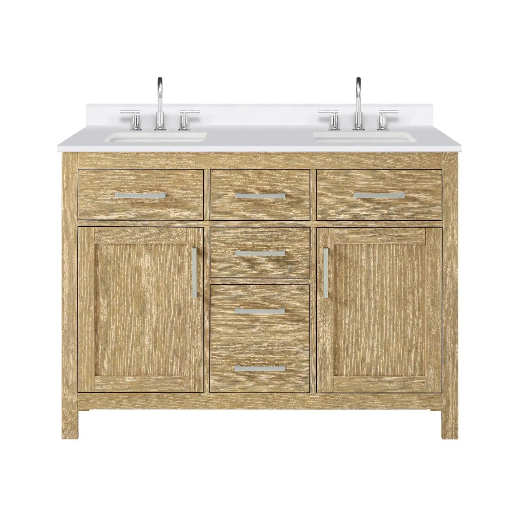 48" Beckett Double Bathroom Vanity in Whitewashed Oak with Brushed Nickel Trim by Wyndham