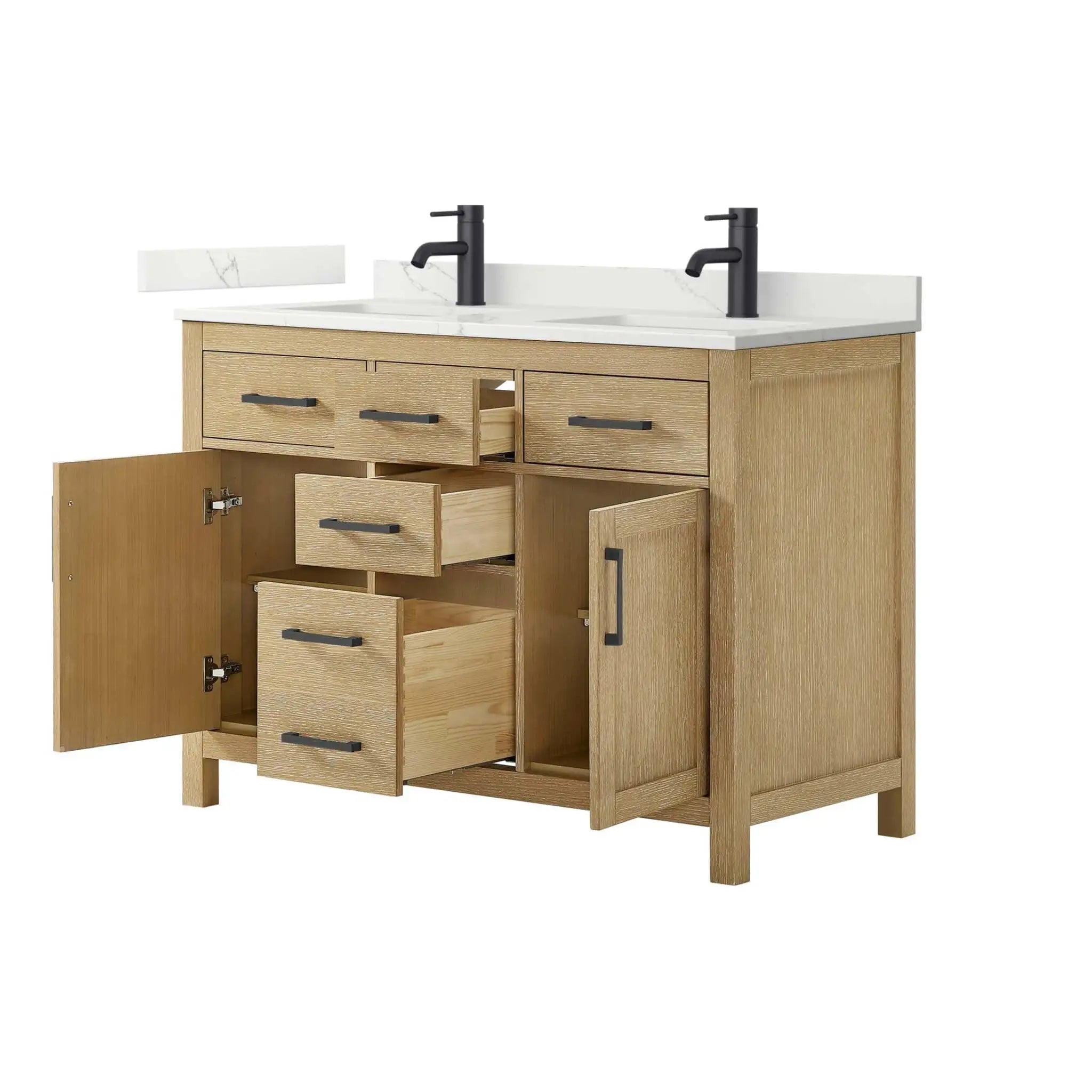 48" Beckett Double Bathroom Vanity in Whitewashed Oak with Matte Black Trim by Wyndham