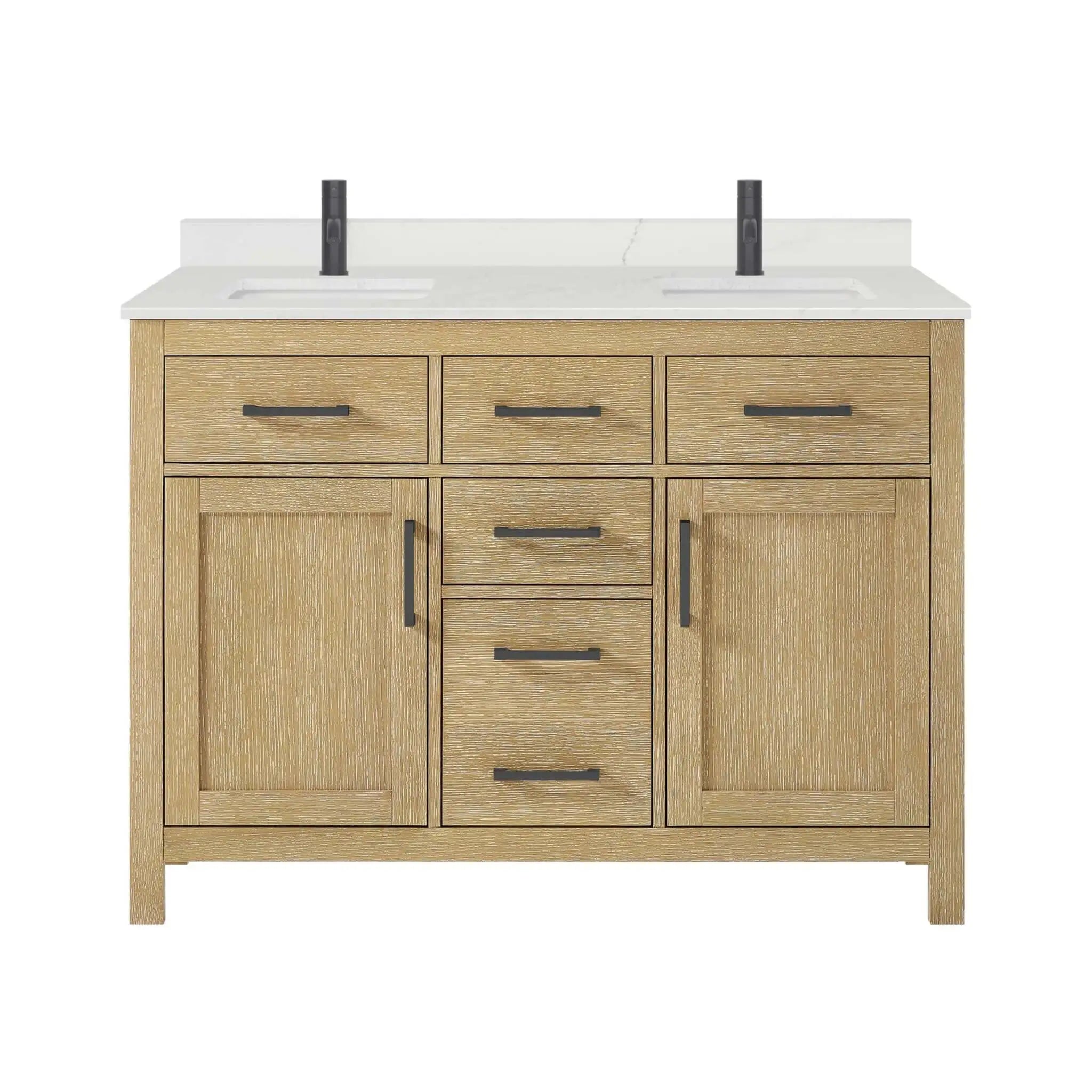 48" Beckett Double Bathroom Vanity in Whitewashed Oak with Matte Black Trim by Wyndham
