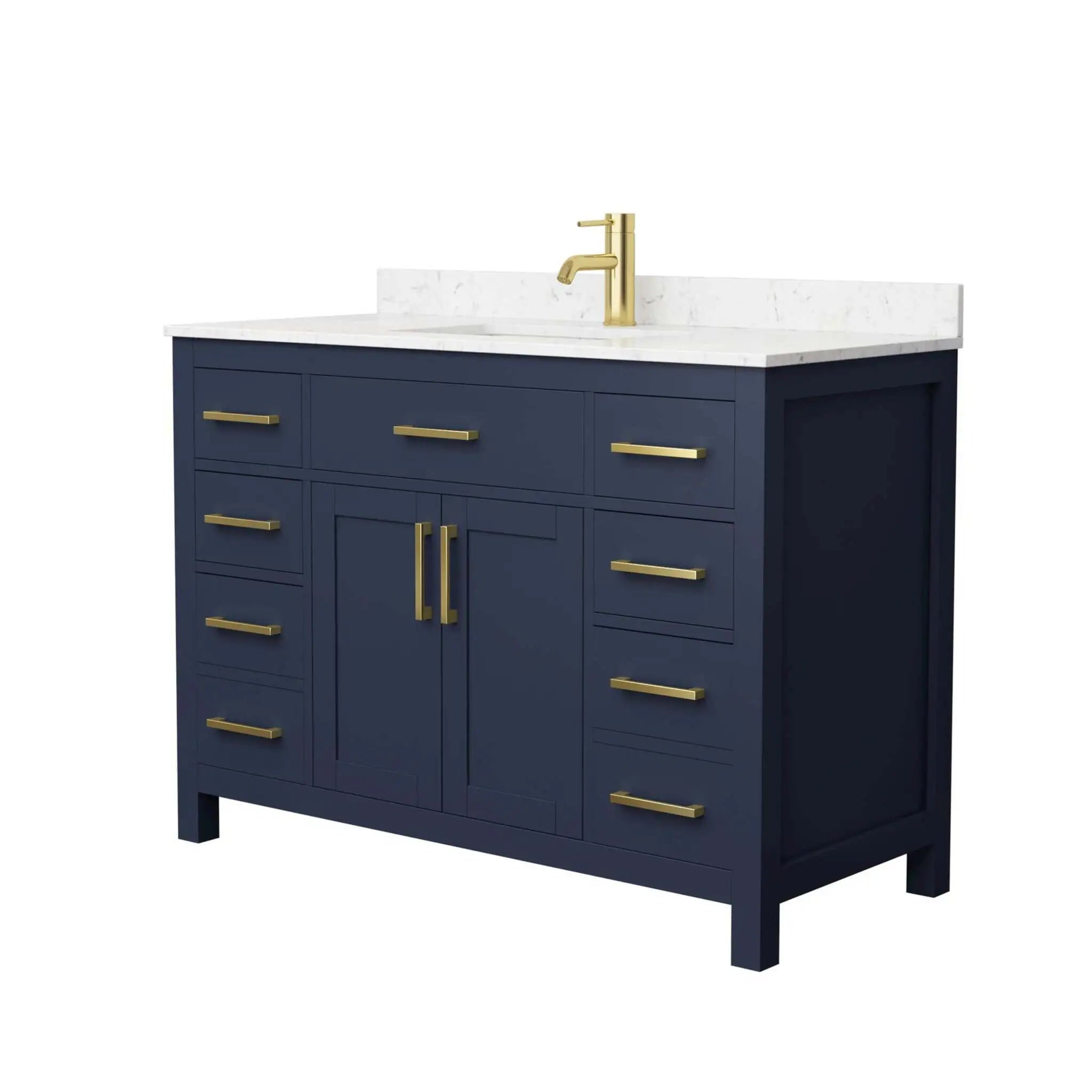 48" Beckett Single Bathroom Vanity in Dark Blue with Brushed Gold Trim by Wyndham