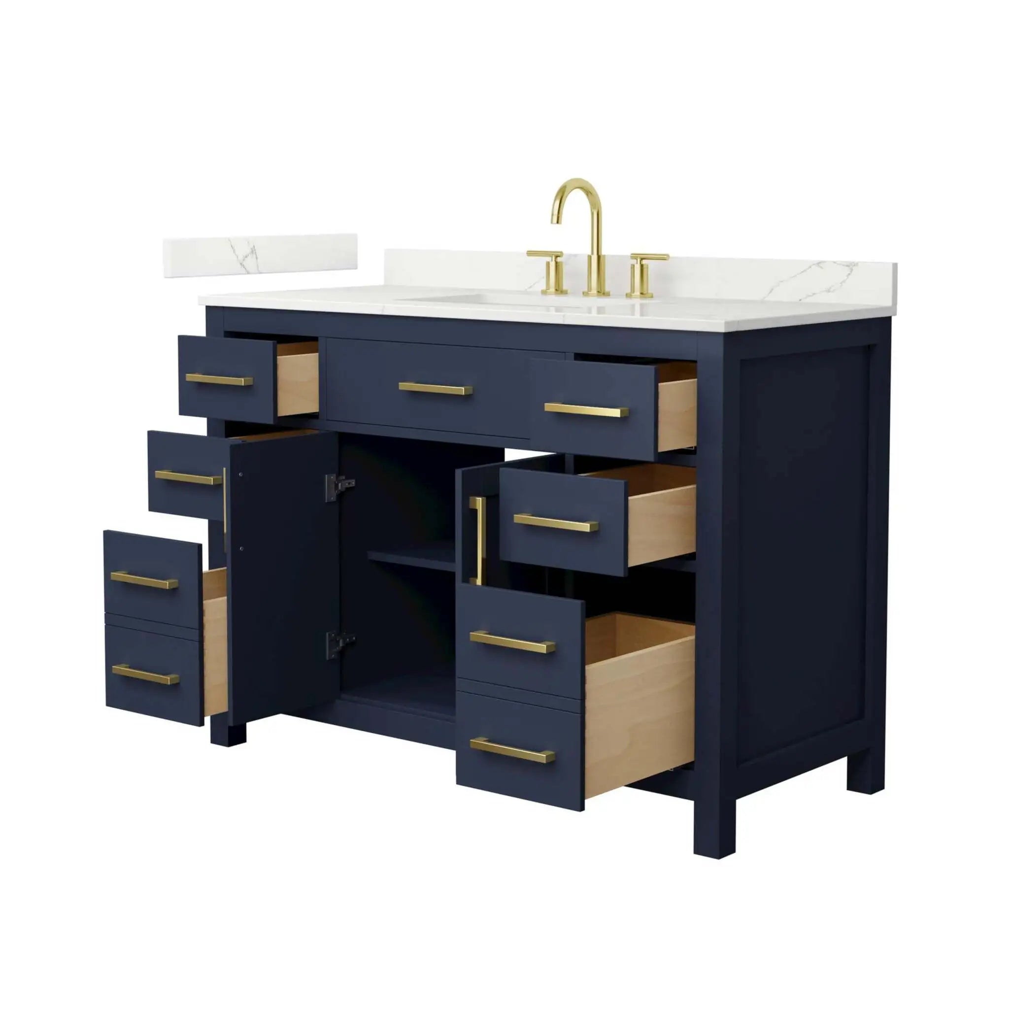 48" Beckett Single Bathroom Vanity in Dark Blue with Brushed Gold Trim by Wyndham