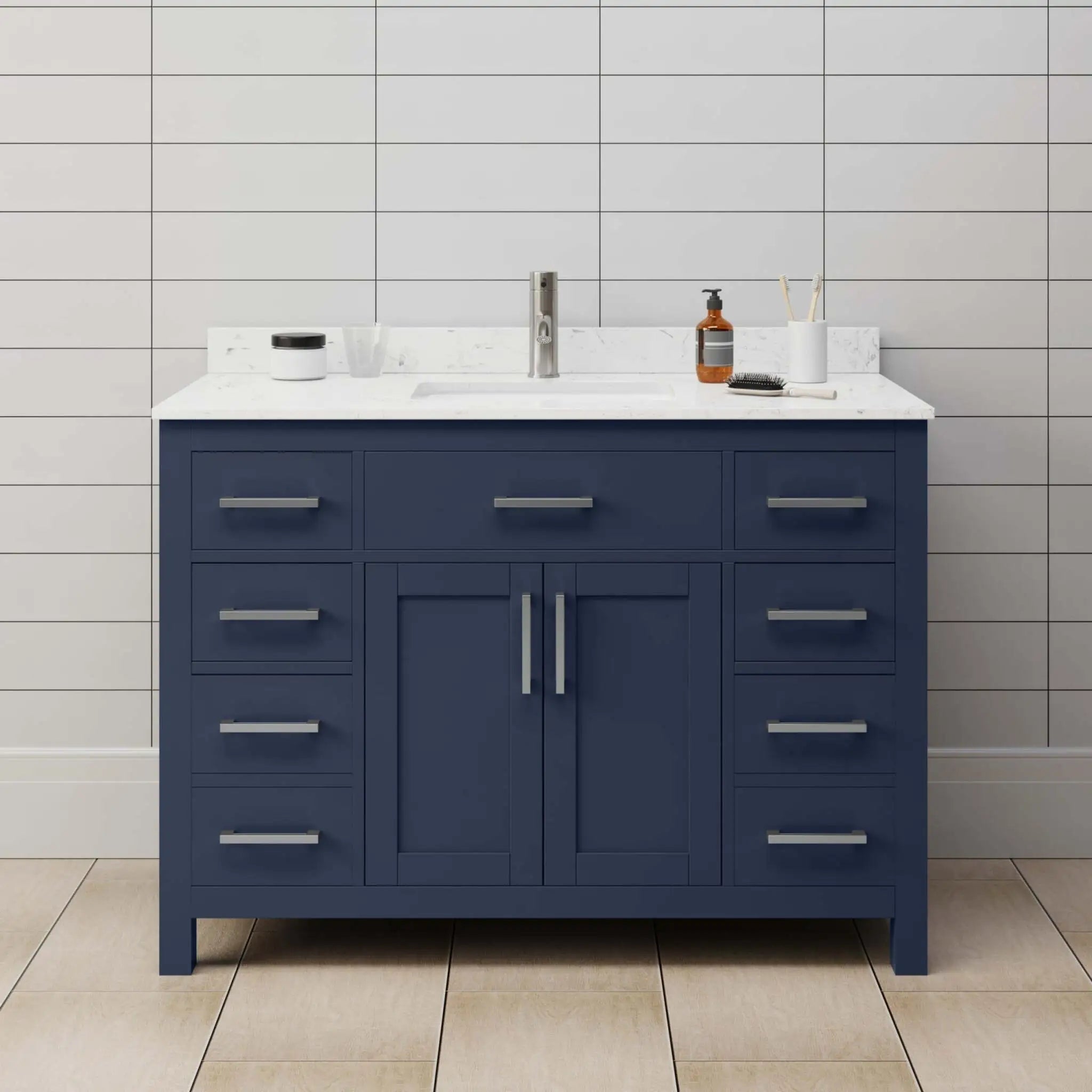 48" Beckett Single Bathroom Vanity in Dark Blue with Brushed Nickel Trim by Wyndham