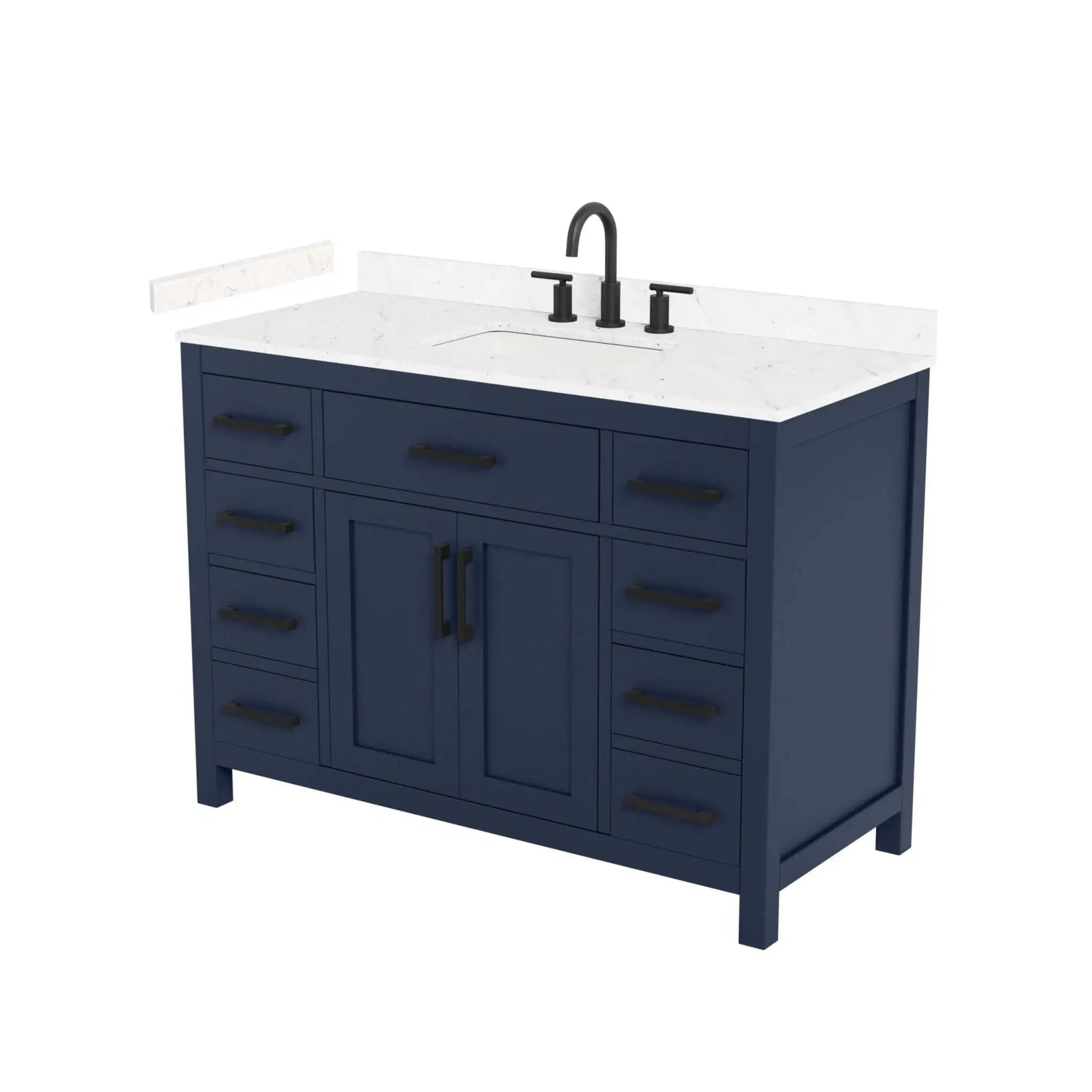 48" Beckett Single Bathroom Vanity in Dark Blue with Matte Black Trim by Wyndham