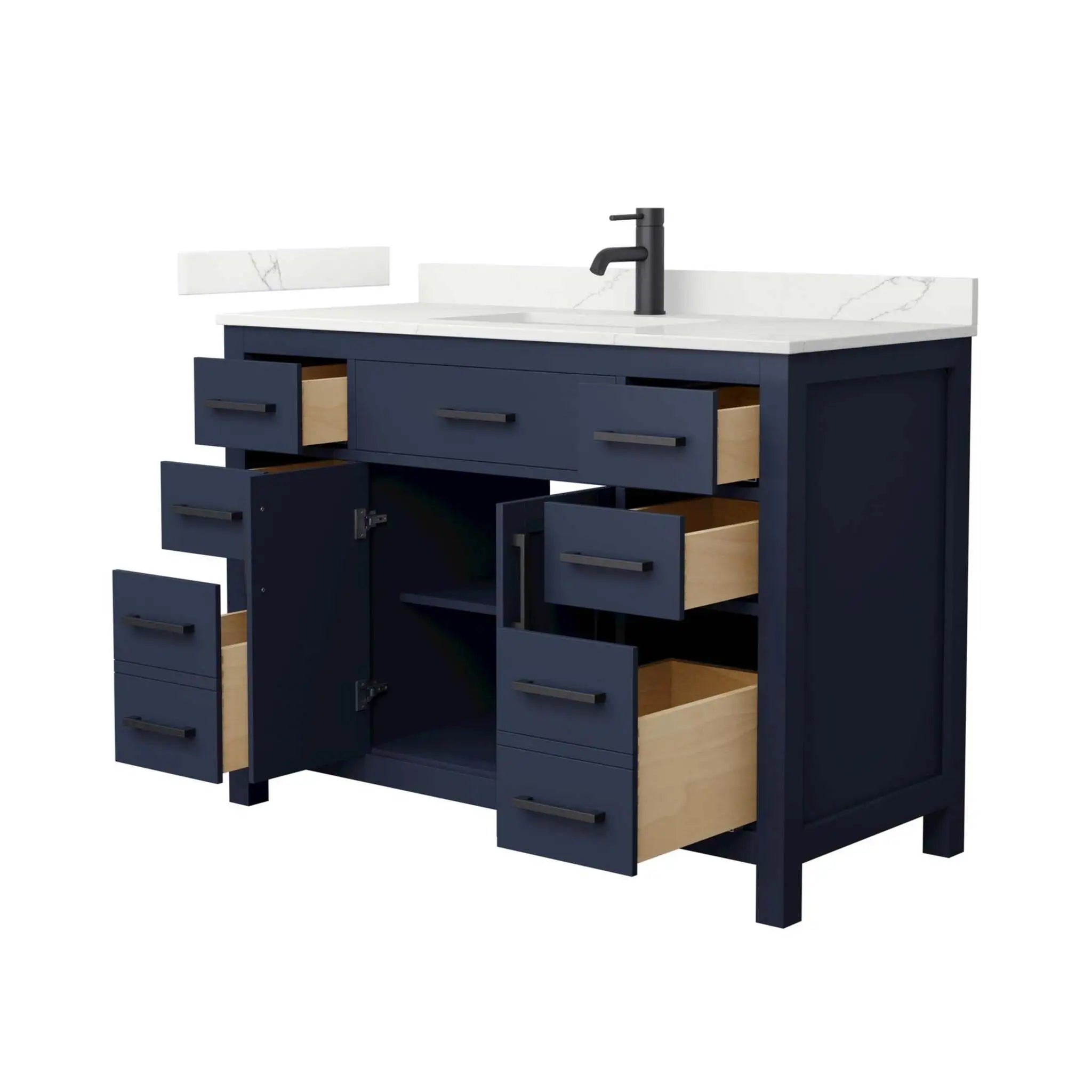 48" Beckett Single Bathroom Vanity in Dark Blue with Matte Black Trim by Wyndham