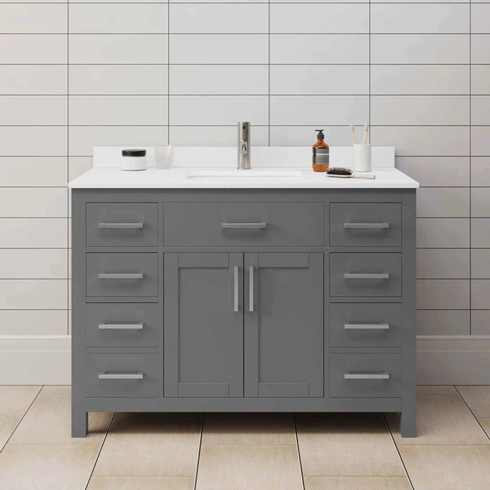 48" Beckett Single Bathroom Vanity in Dark Gray with Brushed Nickel Trim by Wyndham