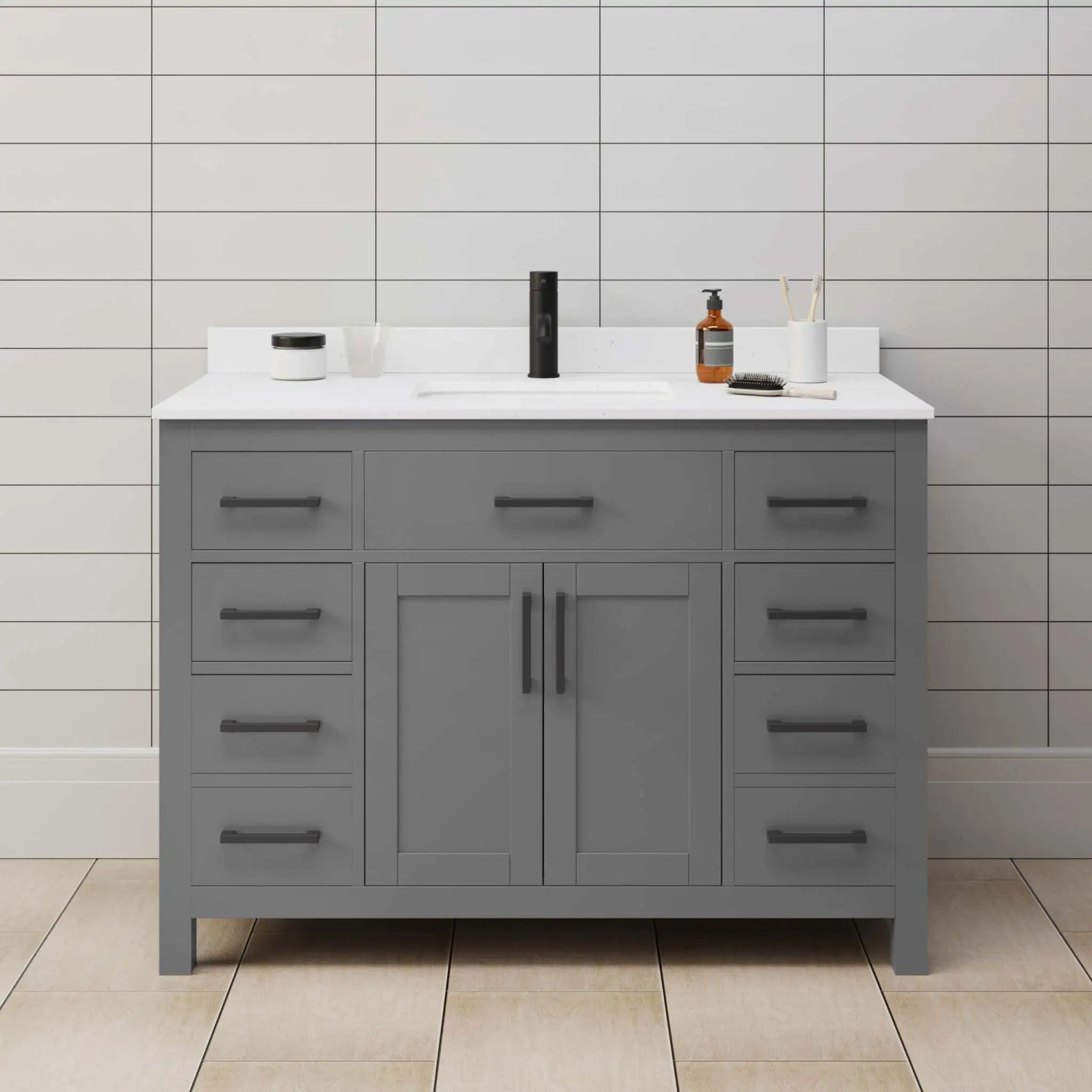48" Beckett Single Bathroom Vanity in Dark Gray with Matte Black Trim by Wyndham
