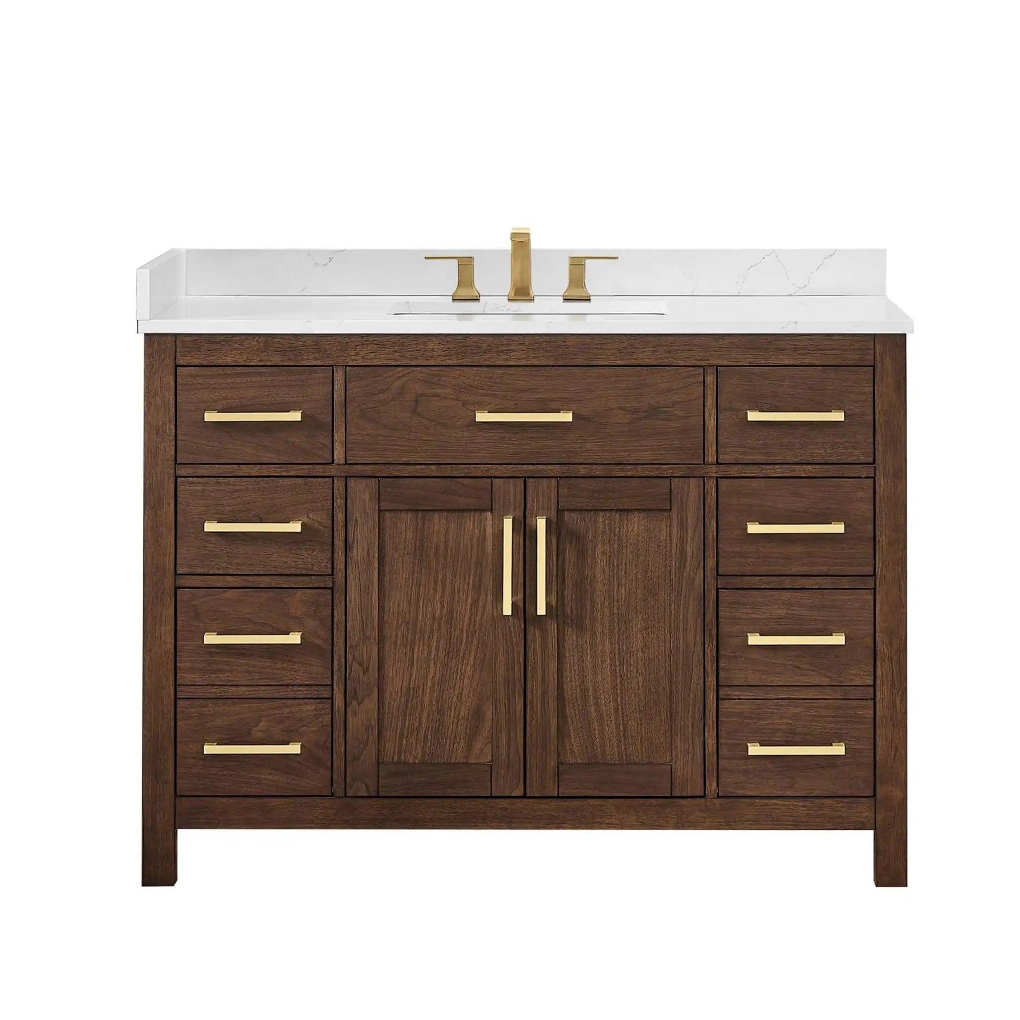 48" Beckett Single Bathroom Vanity in Dark Walnut with Brushed Gold Trim by Wyndham