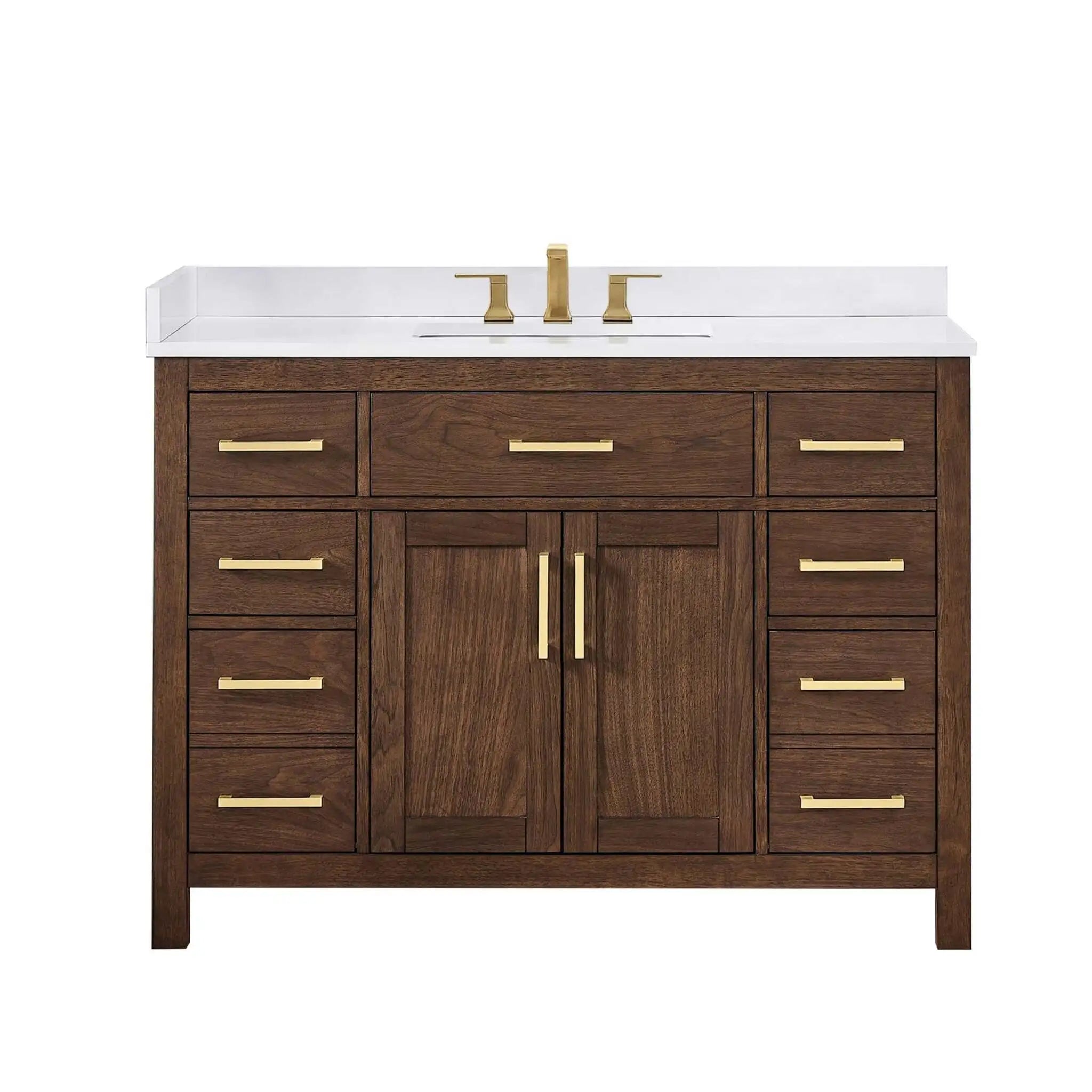 48" Beckett Single Bathroom Vanity in Dark Walnut with Brushed Gold Trim by Wyndham