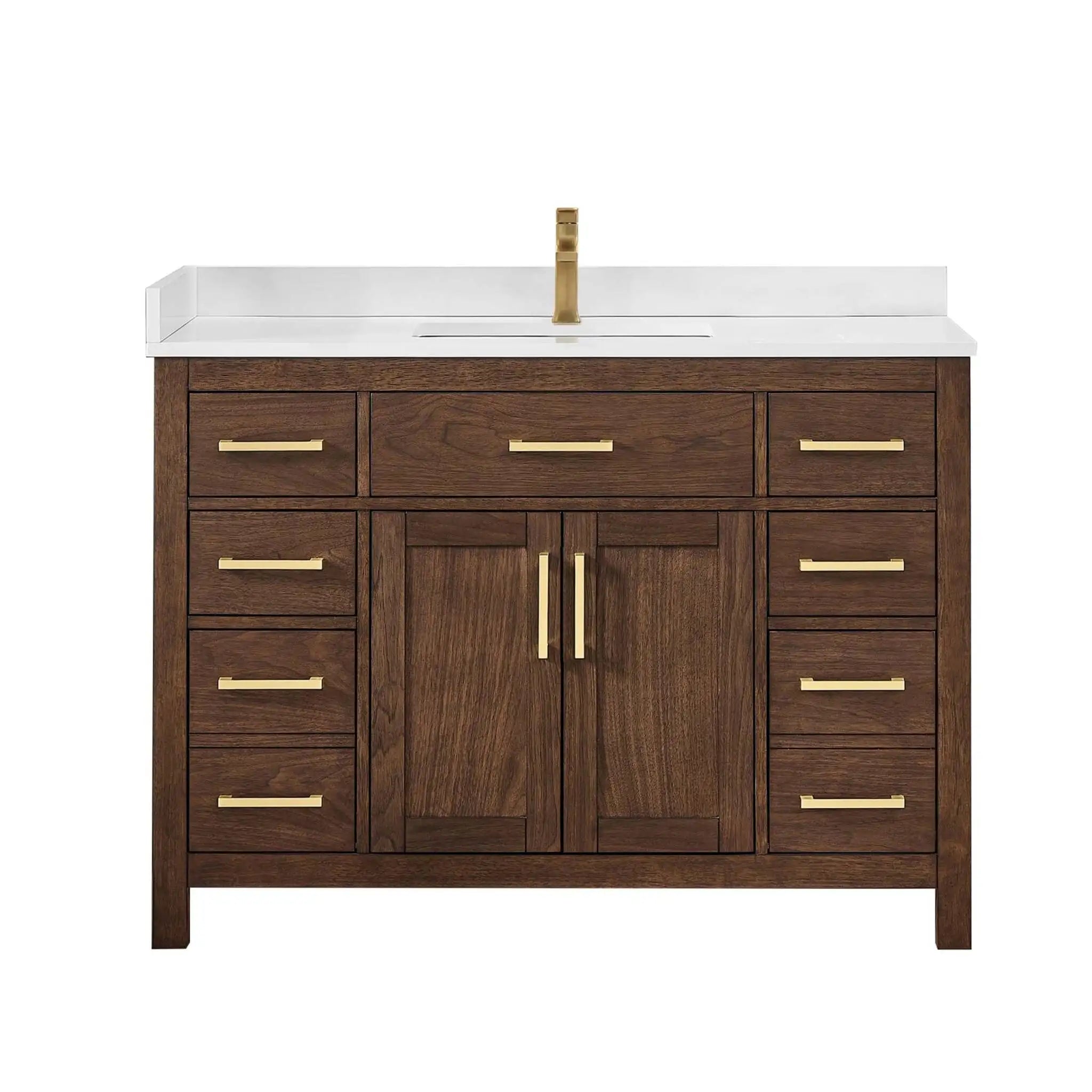 48" Beckett Single Bathroom Vanity in Dark Walnut with Brushed Gold Trim by Wyndham
