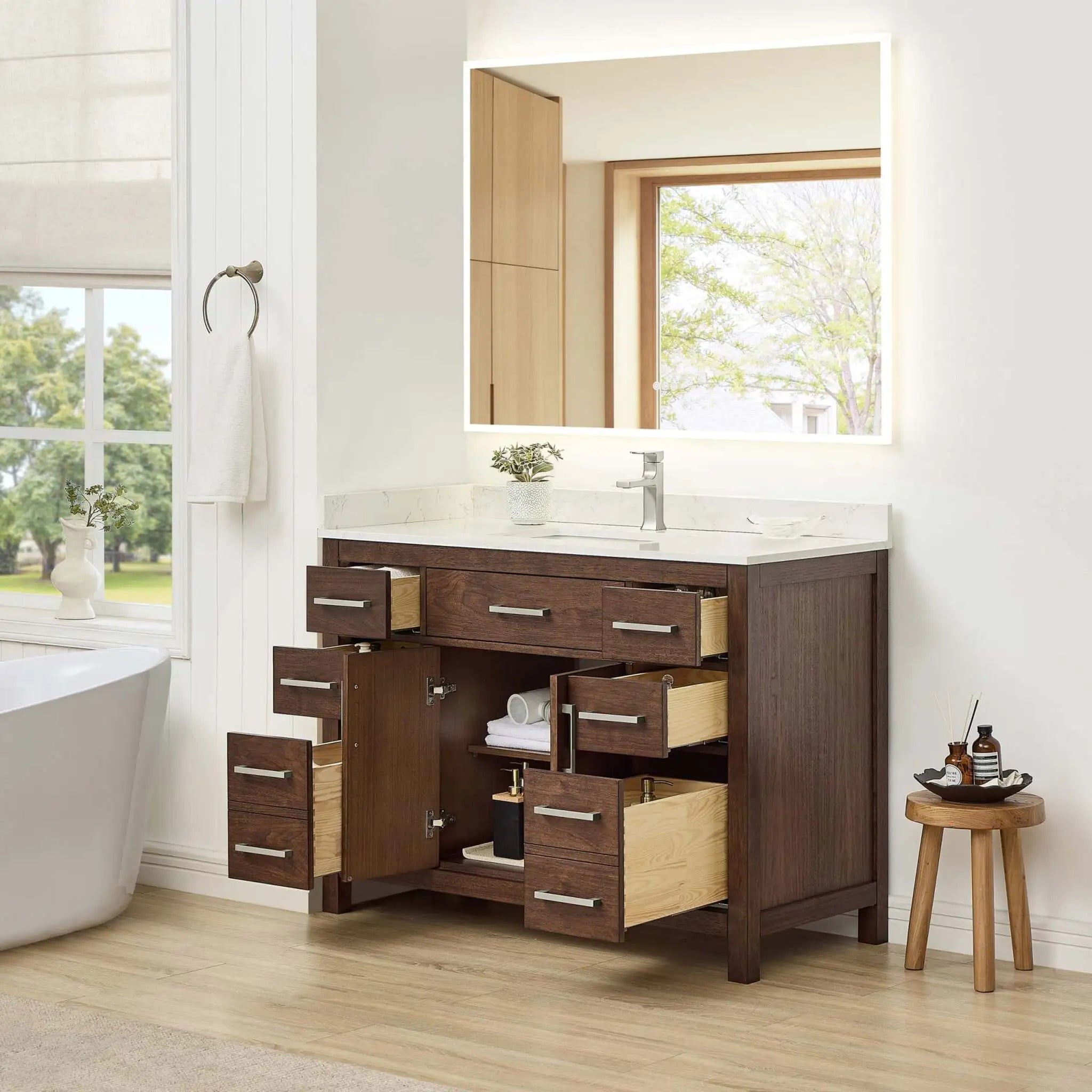 48" Beckett Single Bathroom Vanity in Dark Walnut with Brushed Nickel Trim by Wyndham