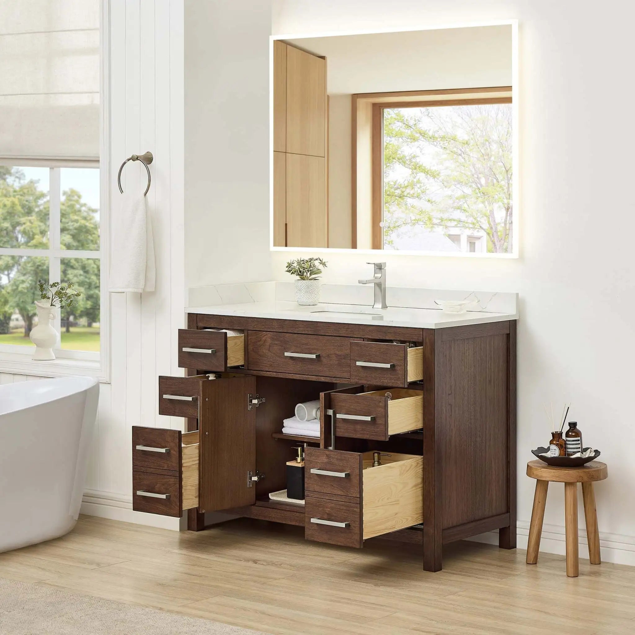 48" Beckett Single Bathroom Vanity in Dark Walnut with Brushed Nickel Trim by Wyndham
