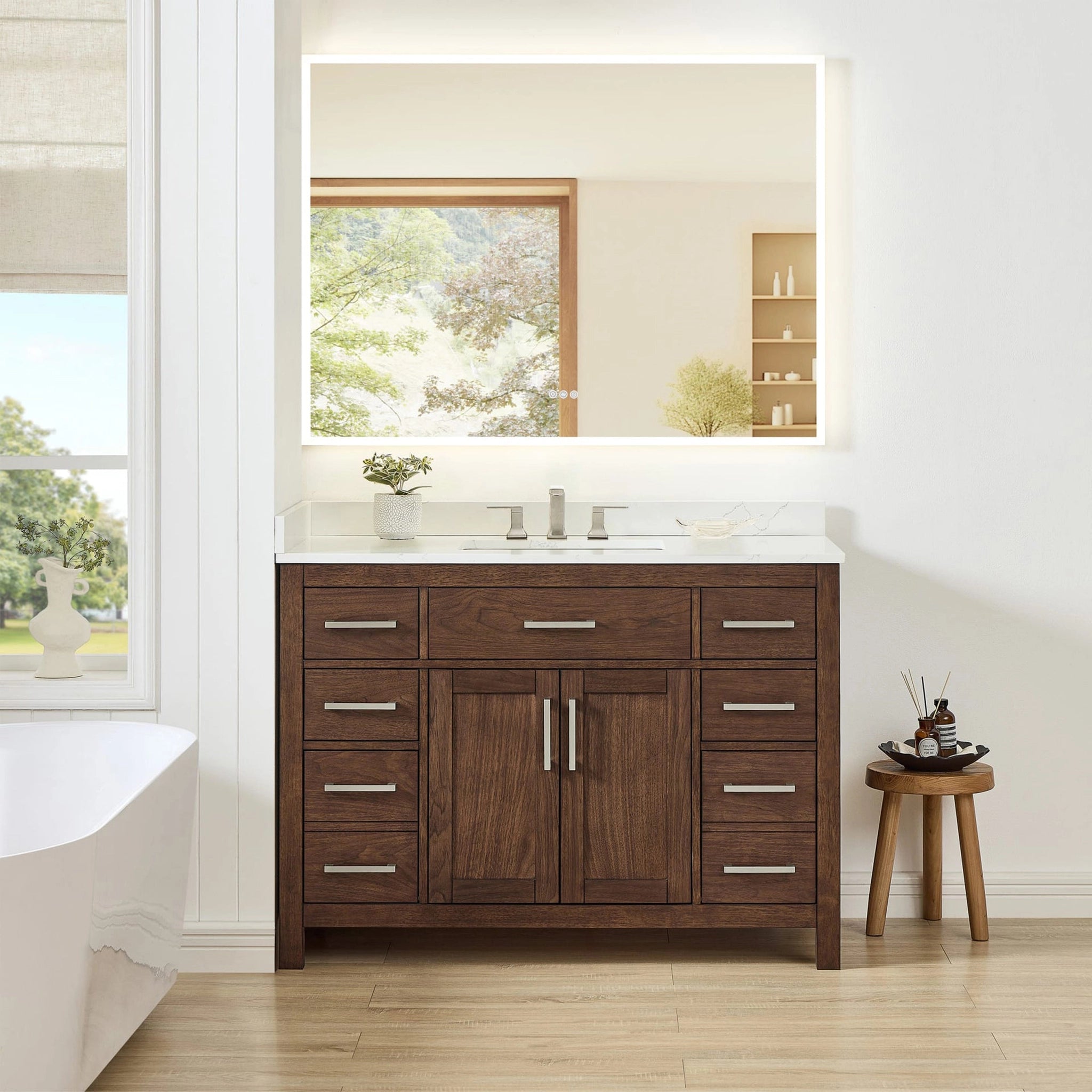 48" Beckett Single Bathroom Vanity in Dark Walnut with Brushed Nickel Trim by Wyndham
