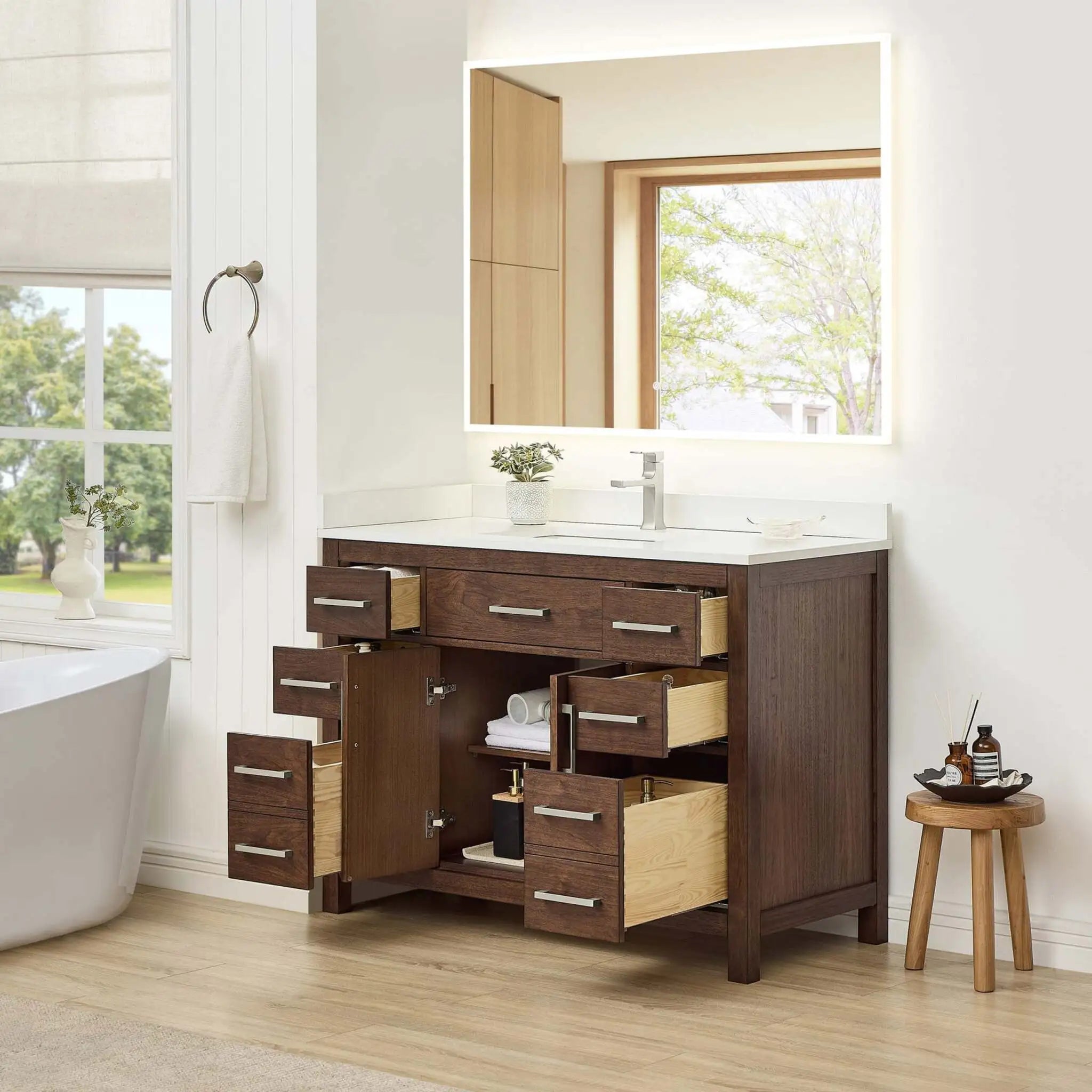 48" Beckett Single Bathroom Vanity in Dark Walnut with Brushed Nickel Trim by Wyndham
