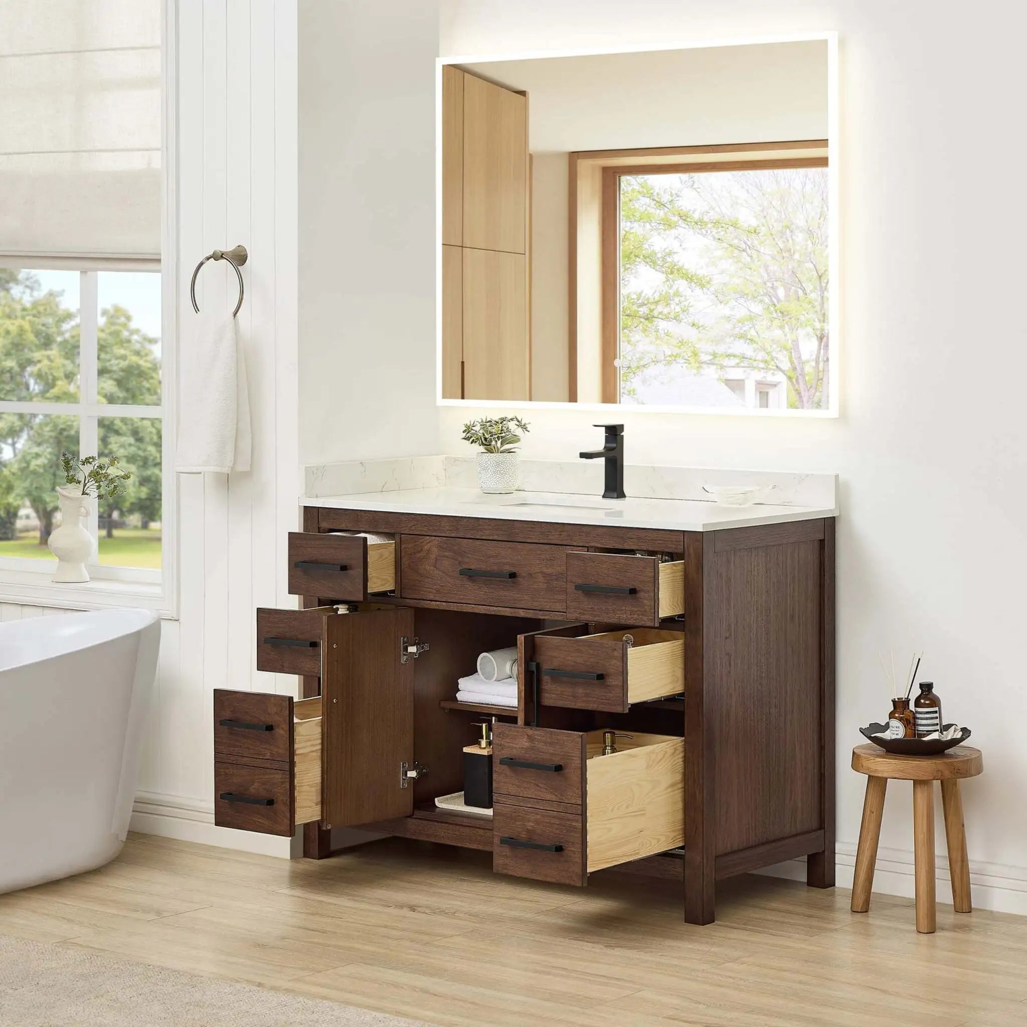 48" Beckett Single Bathroom Vanity in Dark Walnut with Matte Black Trim by Wyndham