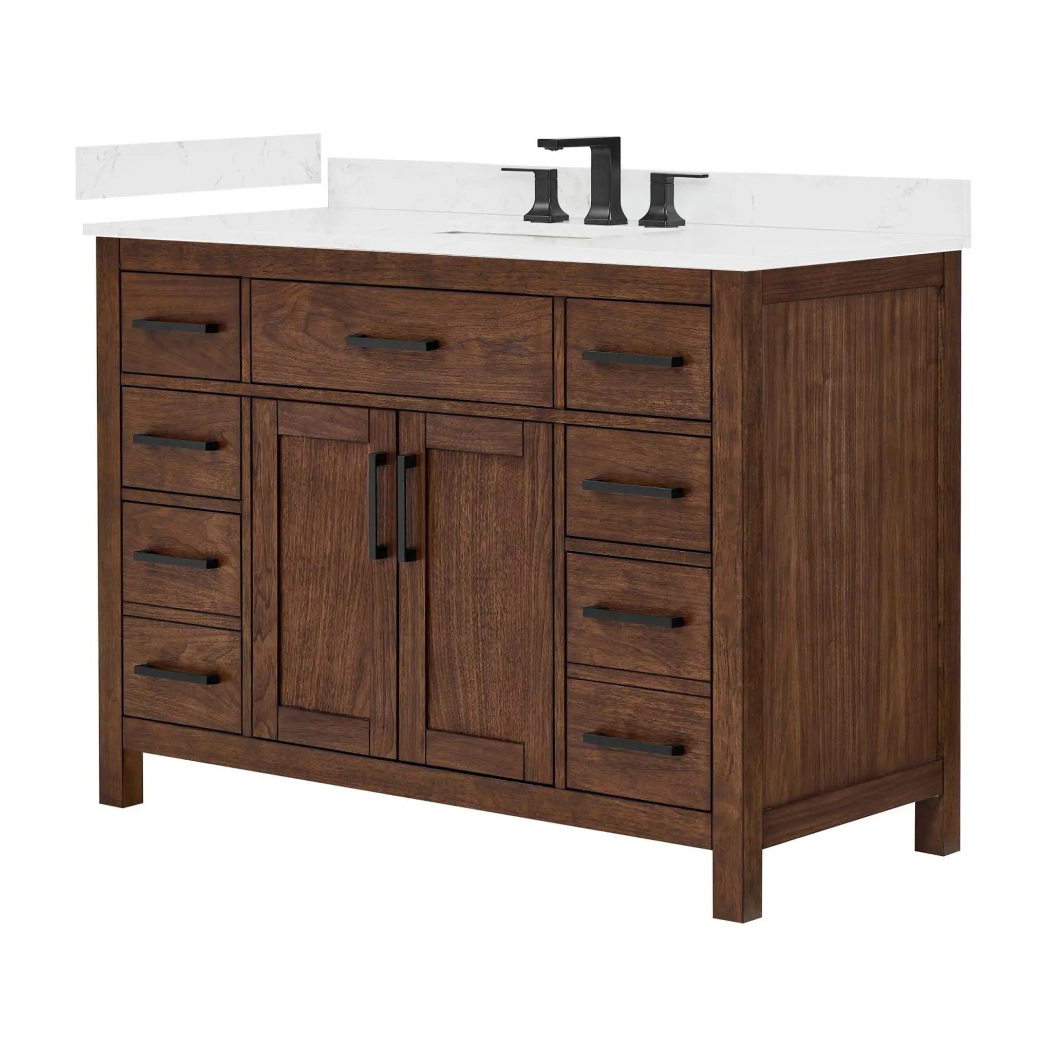 48" Beckett Single Bathroom Vanity in Dark Walnut with Matte Black Trim by Wyndham