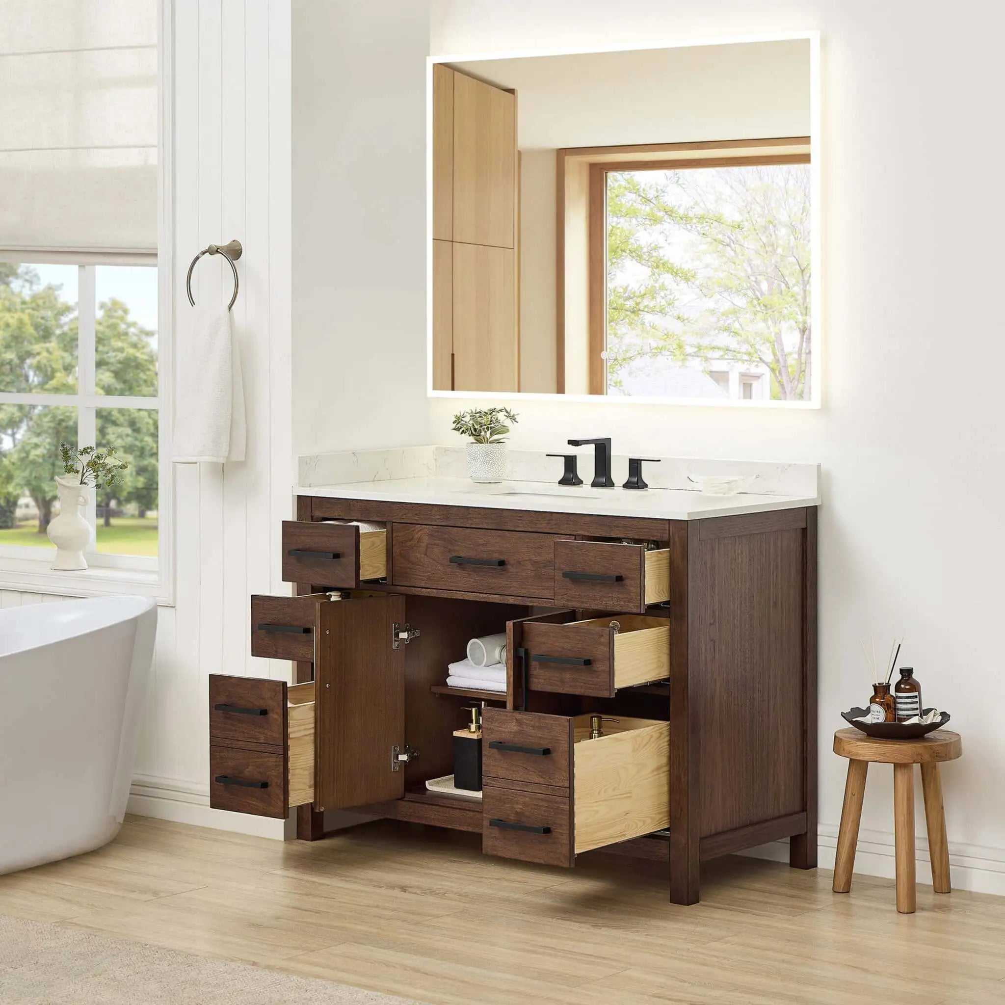 48" Beckett Single Bathroom Vanity in Dark Walnut with Matte Black Trim by Wyndham