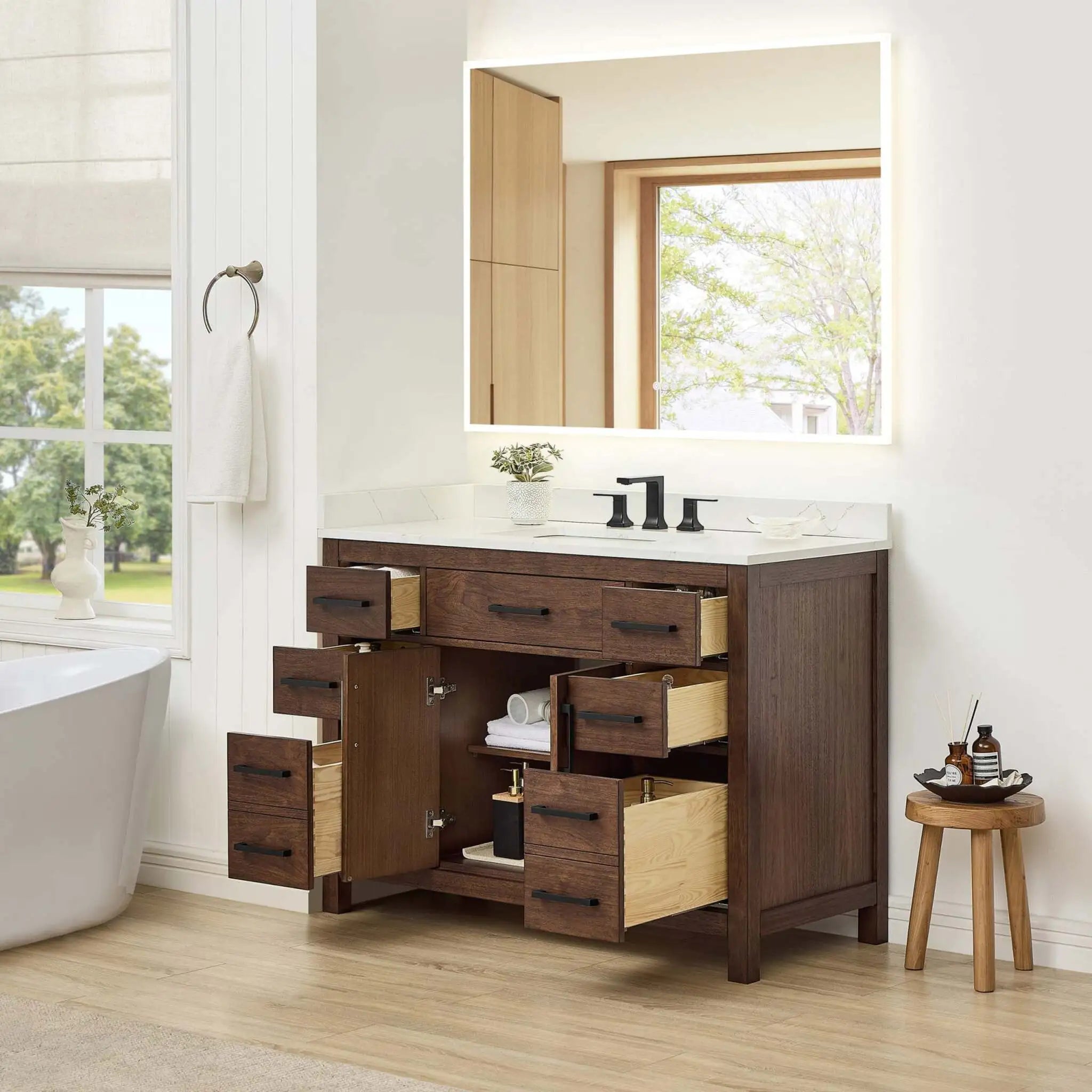 48" Beckett Single Bathroom Vanity in Dark Walnut with Matte Black Trim by Wyndham