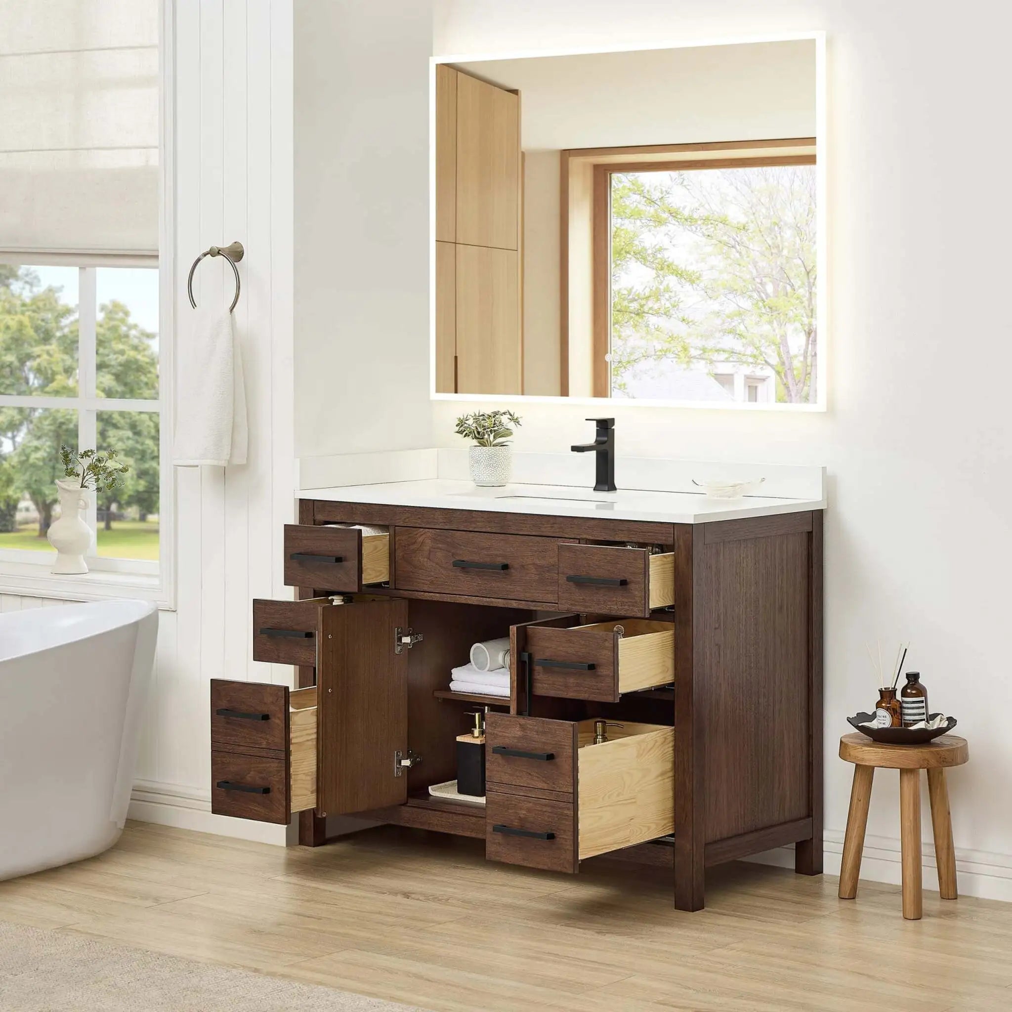 48" Beckett Single Bathroom Vanity in Dark Walnut with Matte Black Trim by Wyndham