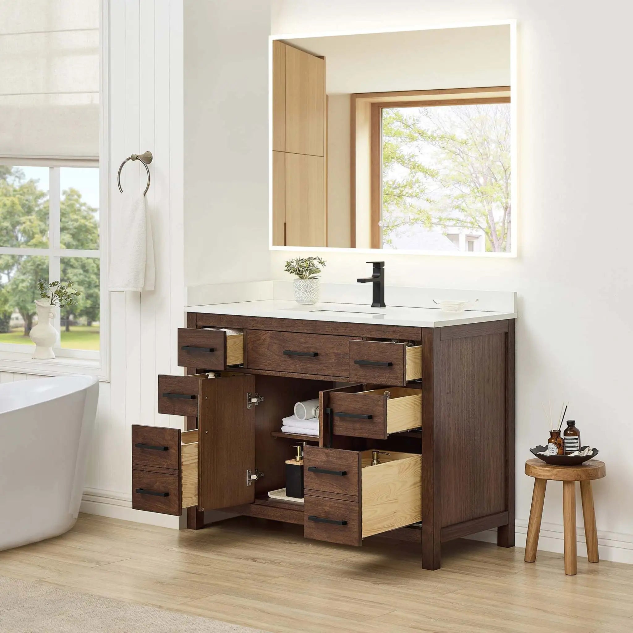 48" Beckett Single Bathroom Vanity in Dark Walnut with Matte Black Trim by Wyndham