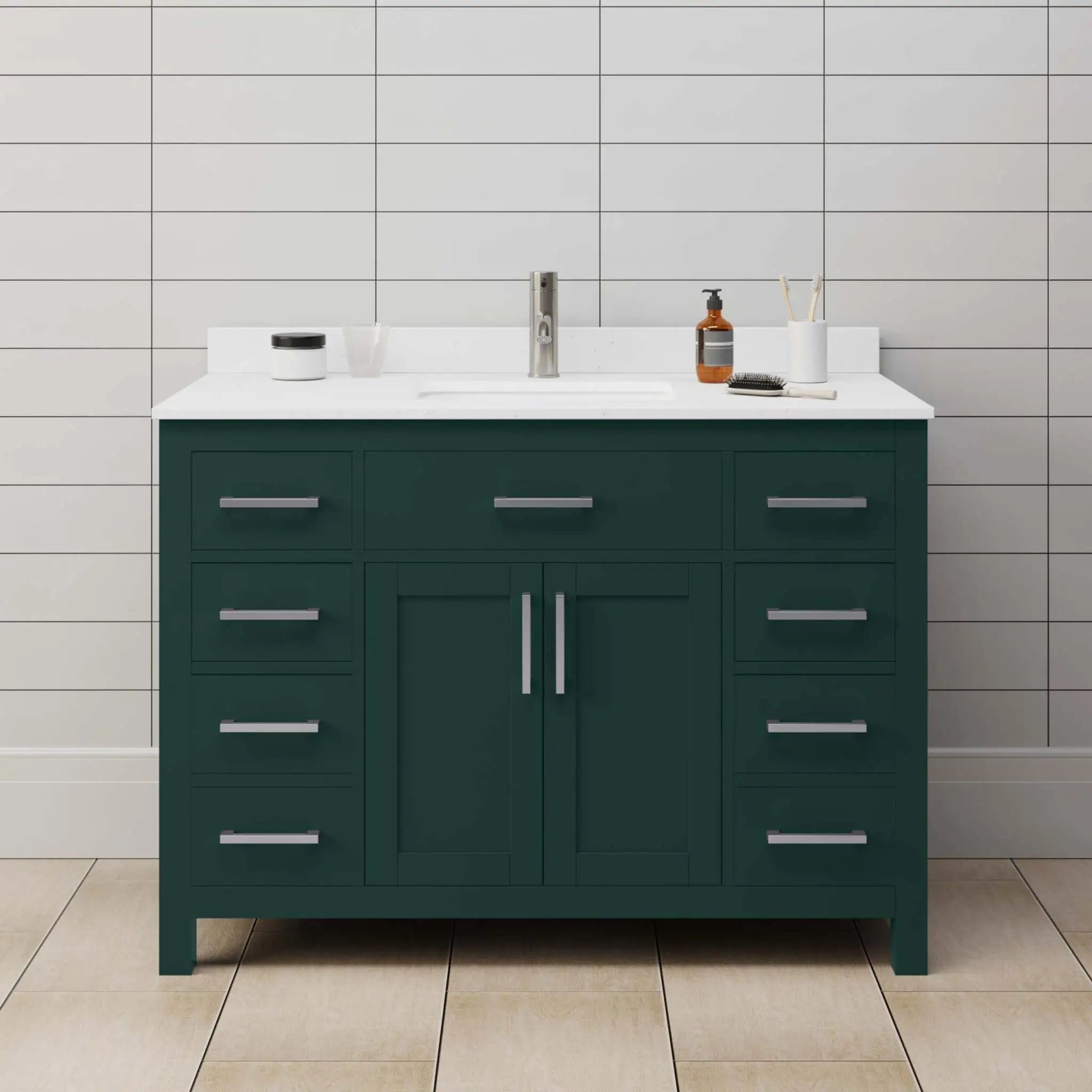48" Beckett Single Bathroom Vanity in Green with Brushed Nickel Trim by Wyndham