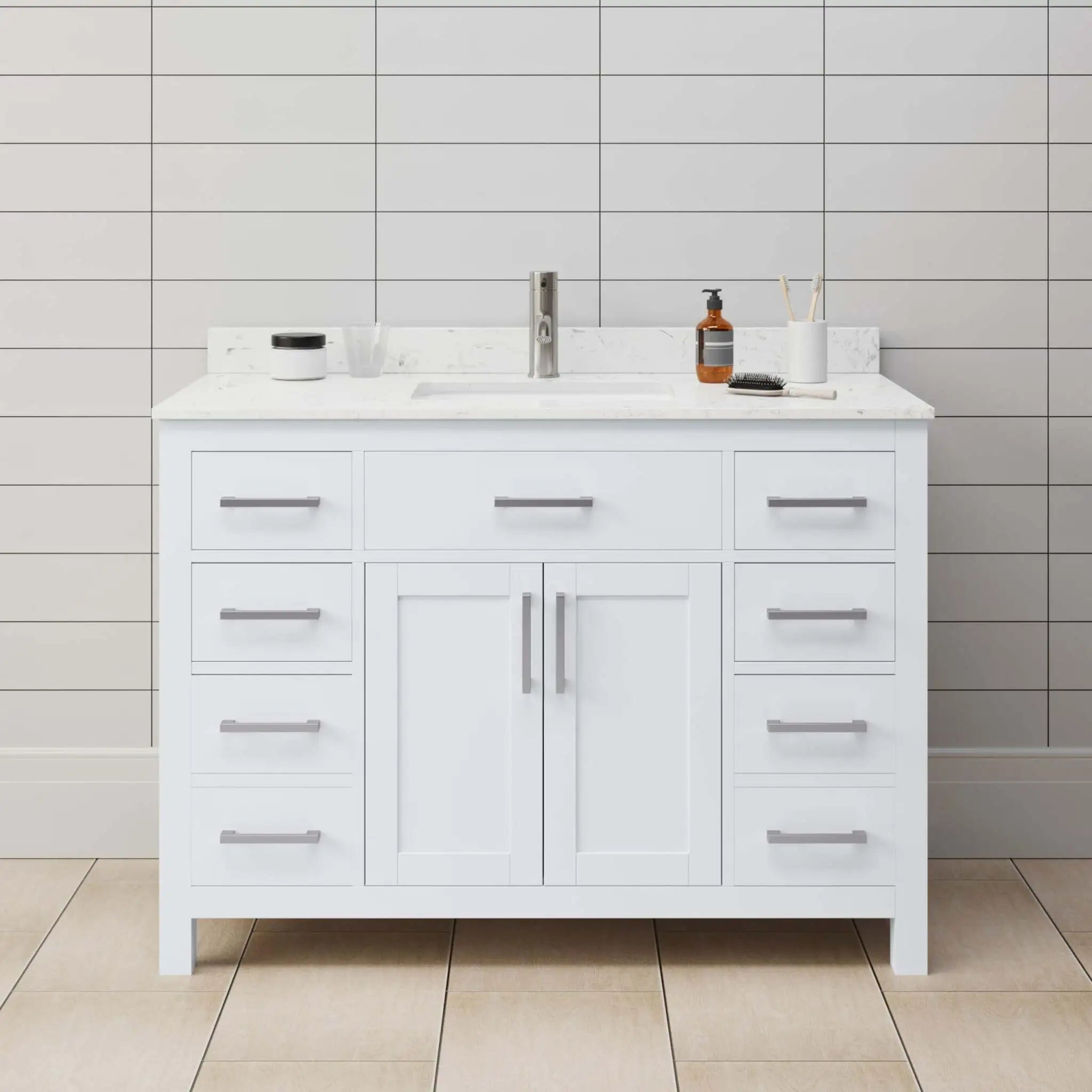 48" Beckett Single Bathroom Vanity in White with Brushed Nickel Trim by Wyndham