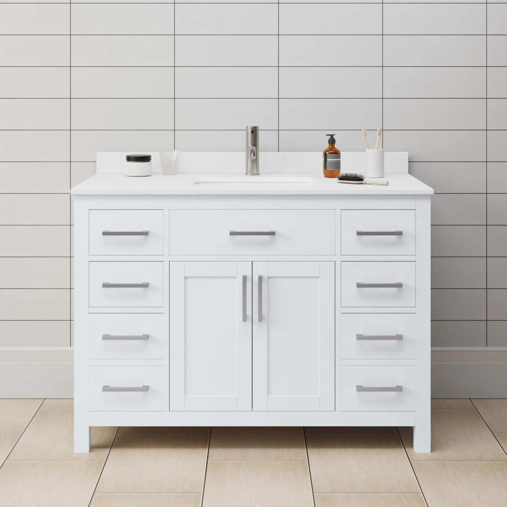 48" Beckett Single Bathroom Vanity in White with Brushed Nickel Trim by Wyndham